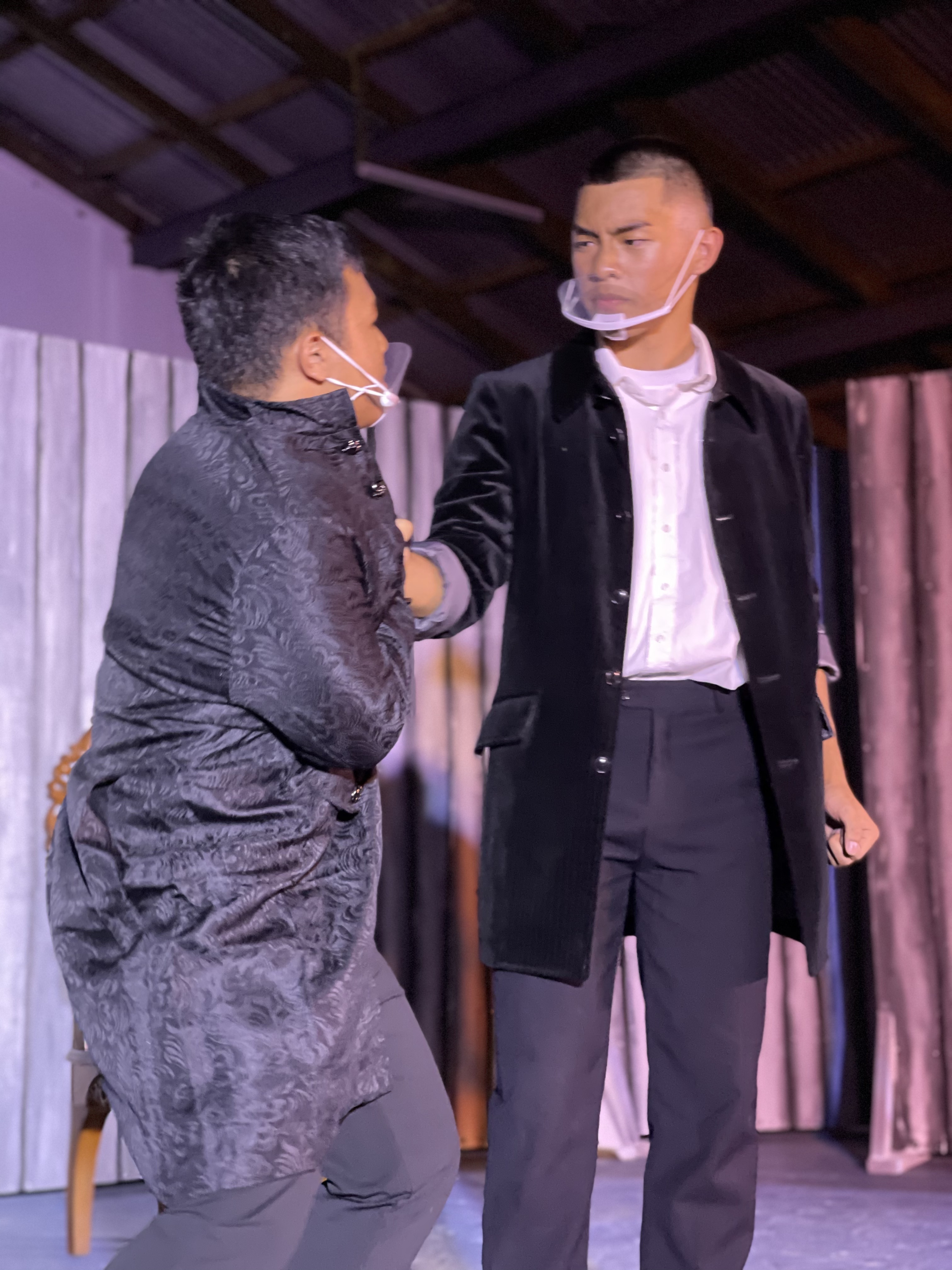 Larry Cruz, right, plays Orlando opposite of Christian Guerrero, who plays his brother, Oliver, in the Mount Carmel School Theatre Club adaptation of William Shakespeare’s classic comedy, “As You Like It.”MCS photo