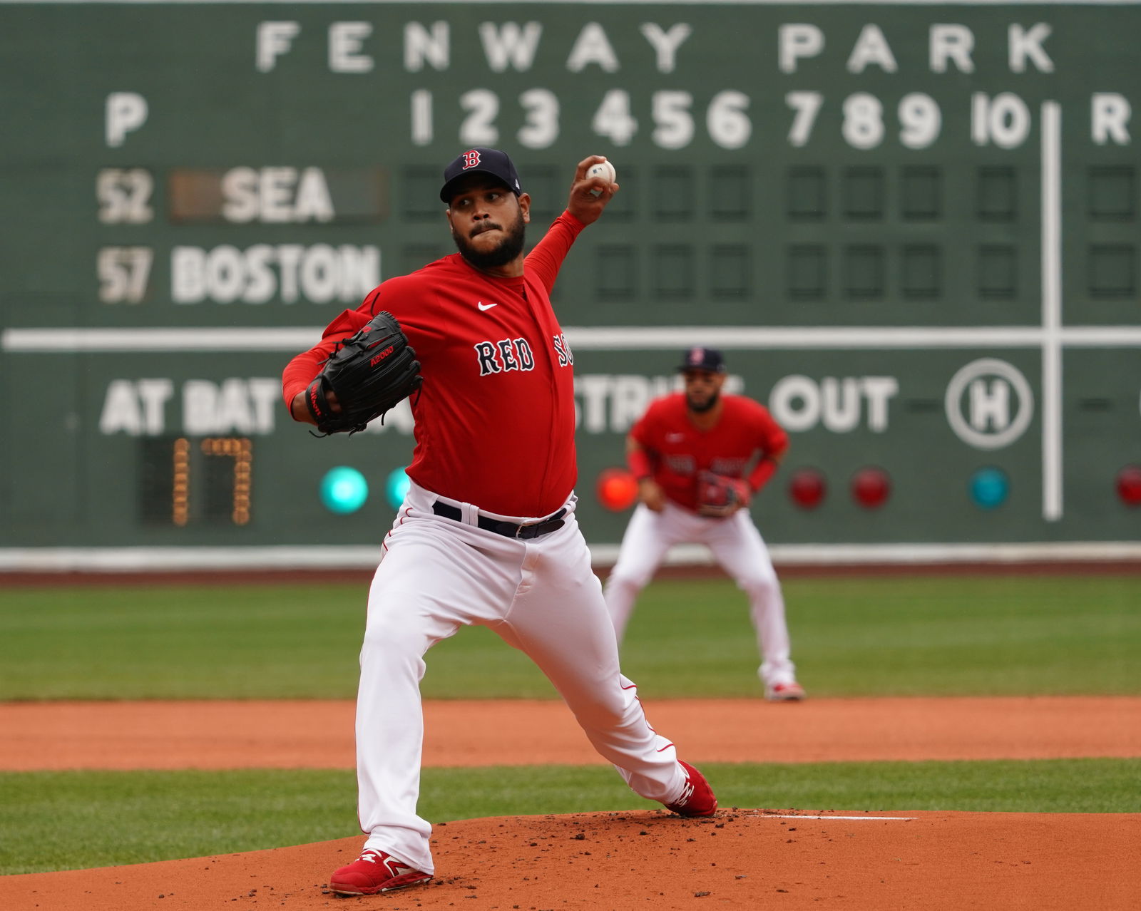 Boston Red Sox starting pitcher Eduardo Rodriguez (57) throws a pitch against the Seattle Mariners in the first inning at Fenway Park in Boston on April 25, 2021.Photo by David Butler II-USA TODAY Sports