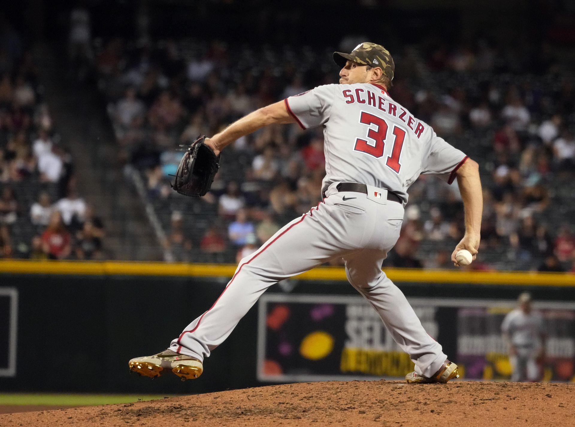 Washington Nationals starting pitcher Max Scherzer (31) throws against the Arizona Diamondbacks in the fourth inning at Chase Field in Phoenix, Arizona on May 14, 2021.Photo by Rick Scuteri-USA TODAY Sports