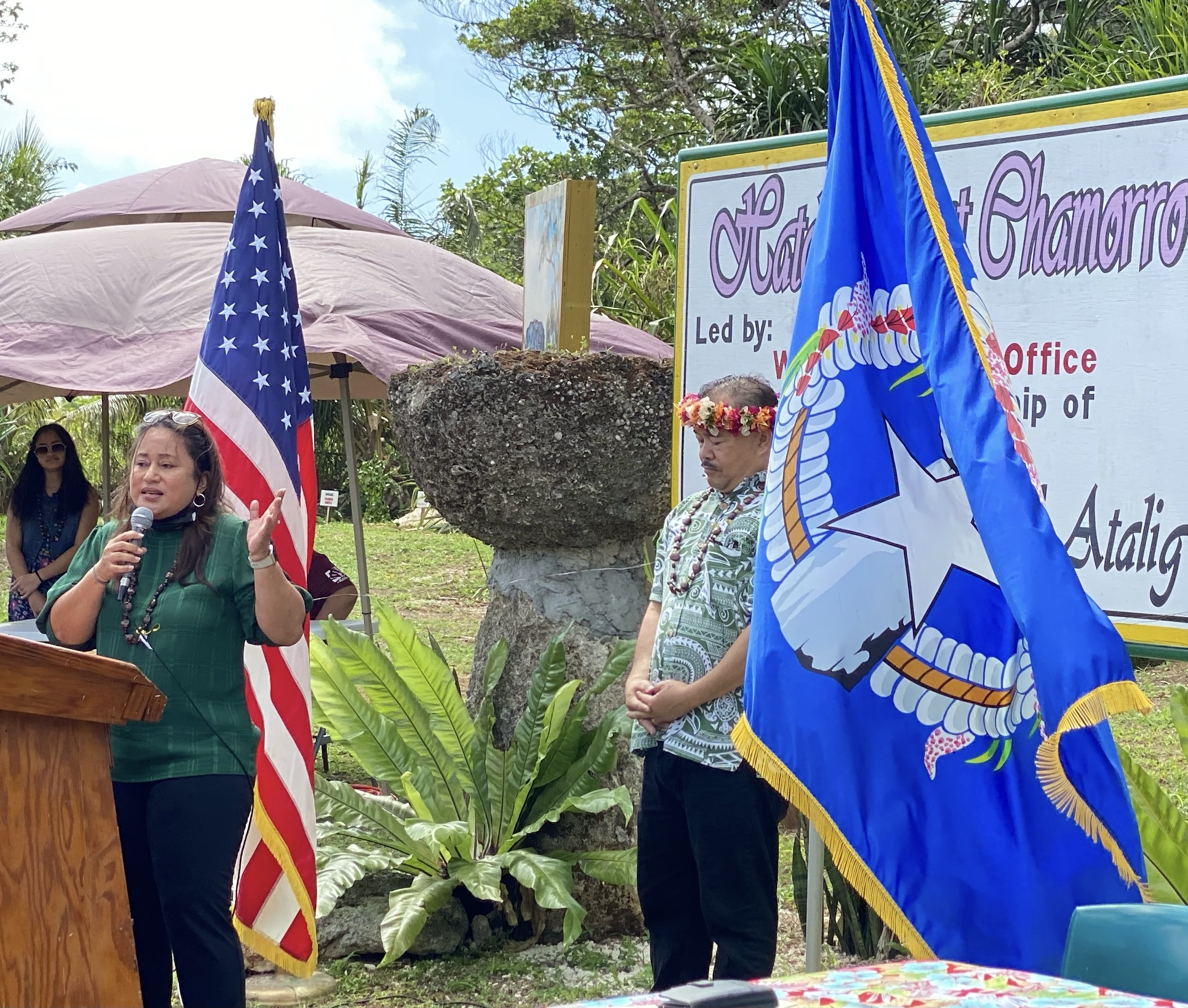 Dr. Yvonne R. Pangelinan, PSS senior director for student support services and mental health program director, said mental health is essential to a healthy community. Also in photo: Commissioner of Education Dr. Alfred B. Ada.