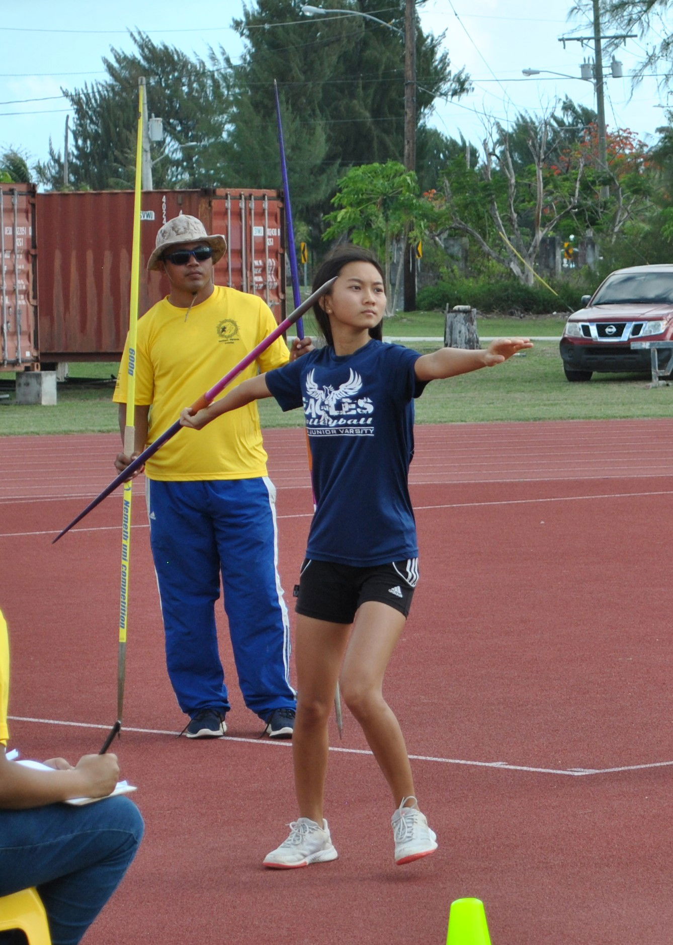Grace Christian Academy’s Soleil Lamar preps for the javelin throw during the 2020-2021 PSS-McDonald's All School Athletic Championships Saturday at the Oleai Sports Complex.Photo by James F. Sablan Jr.
