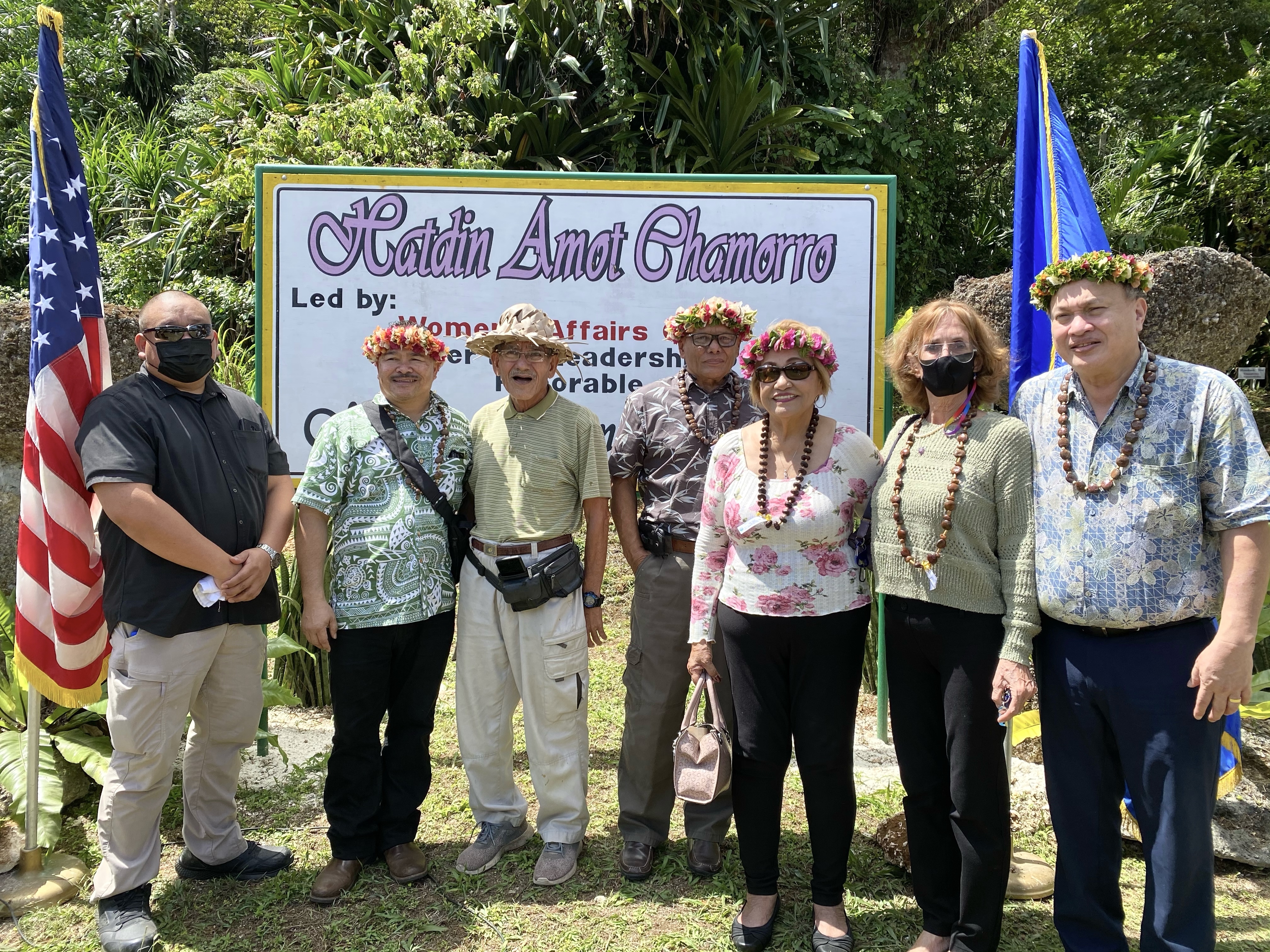 PSS Associate Commissioner for Administrative Services Eric Magofna, Commissioner of Education Dr. Alfred Ada, BOE Vice Chairman Herman Atalig, Dr. Rita H. Inos Jr.-Sr. High School principal D. Tanya King and BOE Chairman Andrew Orsini with Rota residents.