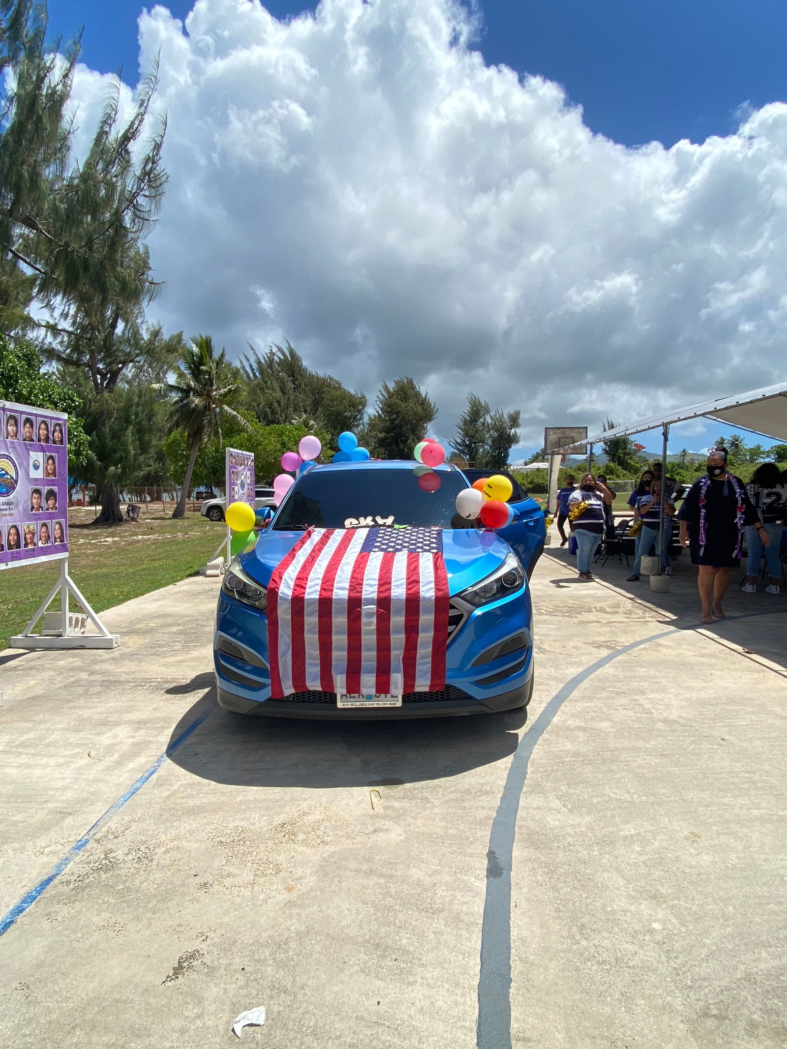 A decked out vehicle of one of the promoted eight-grade students.