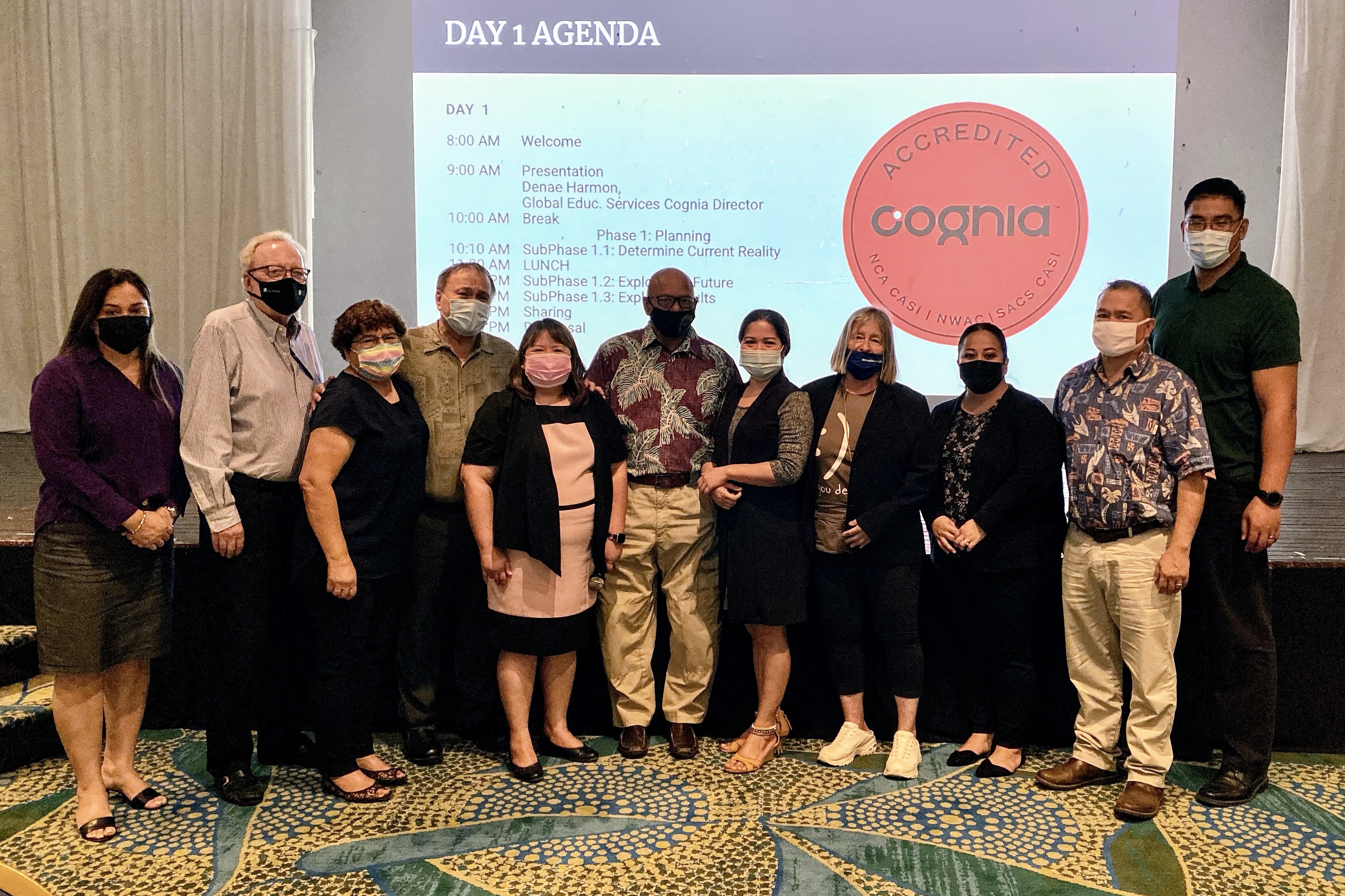 CNMI education officials participated in a three-day School-Wide Improvement Plan Professional Development session held at Fiesta Resort & Spa. In photo, from left: Special Education Director Donna Flores, Federal Programs Officer Tim Thornburgh, Senior Director of Curriculum and Instruction Jackie Quitugua, Board of Education Chairman Andrew L. Orsini, Senior Director for Accountability, Research and Evaluation Dr. Rizalina Liwag,  BOE Vice Chairman Herman Atalig, Finance and Budget Director Arlene Lizama, teacher representative Phyllis Ain, Human Resources Officer Lucretia Deleon Guerrero, Commissioner of Education Dr. Alfred B. Ada and BOE member Antonio Borja. The development session discussed the improvement efforts of each public school in the current school year.