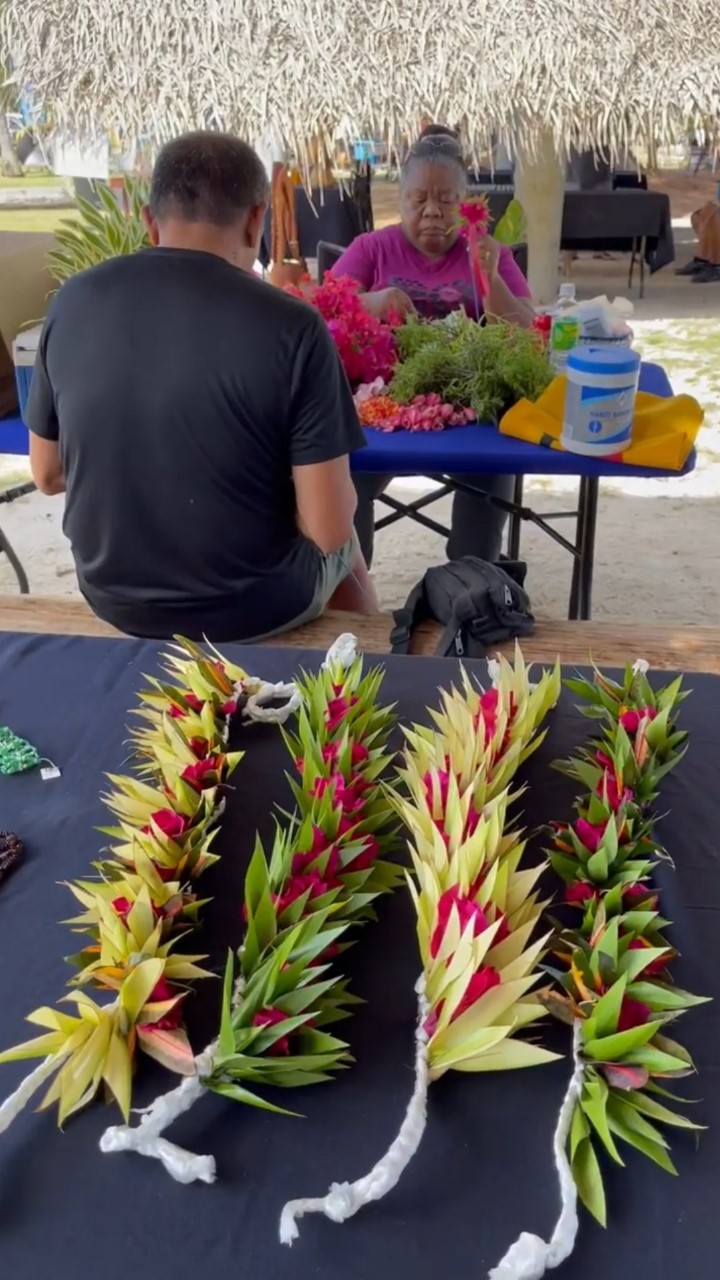 Local arts and crafts vendors wove traditional mwars at the Saipan Ocean Fair on Saturday.