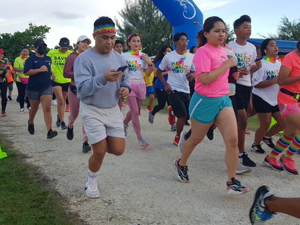 Participants take off from the starting line of the 5k Drag Race Marianas at the Garapan Fishing Base on Saturday.