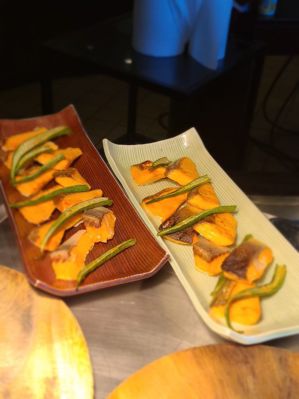 Salmon shioyaki with fried okra