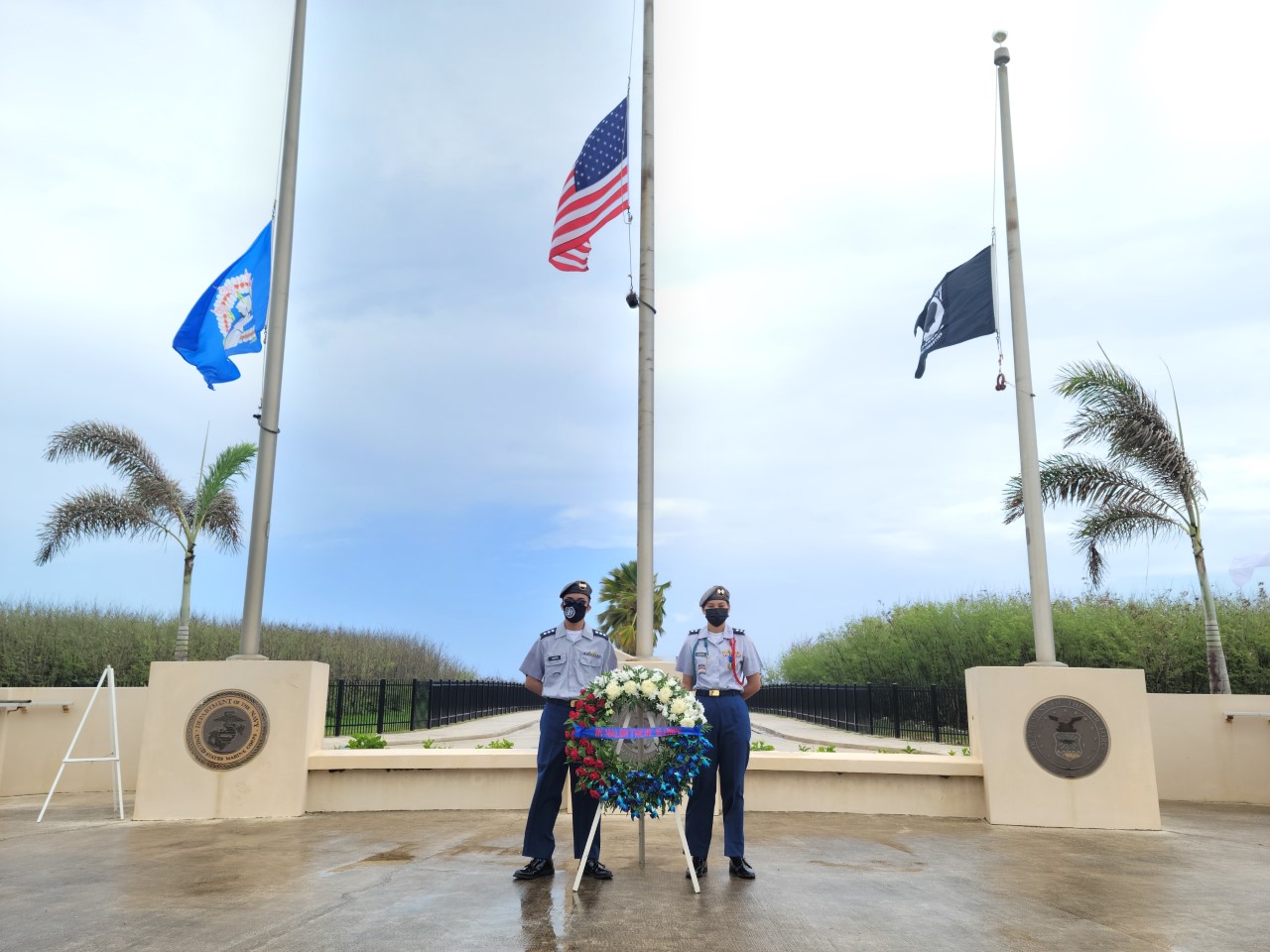 Manta Ray cadets stand at attention following the laying of the Memorial Day wreath.