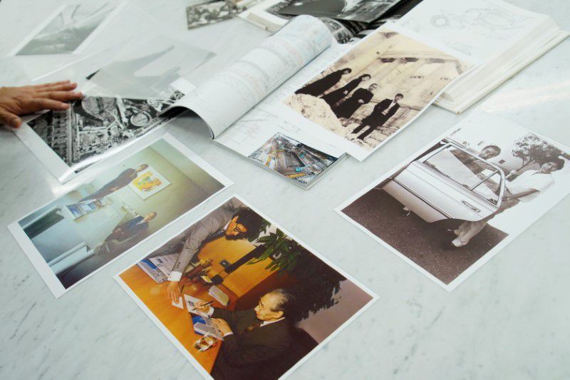 Japanese architect Paul Noritaka Tange shows family photos of his father Kenzo Tange during an interview in Tokyo, Japan on May 17, 2021.