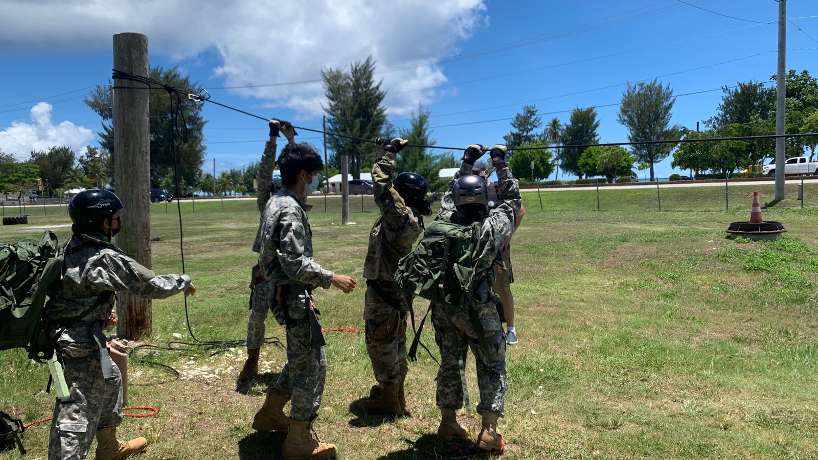 Bravo Company competes in the rope bridge competition.
