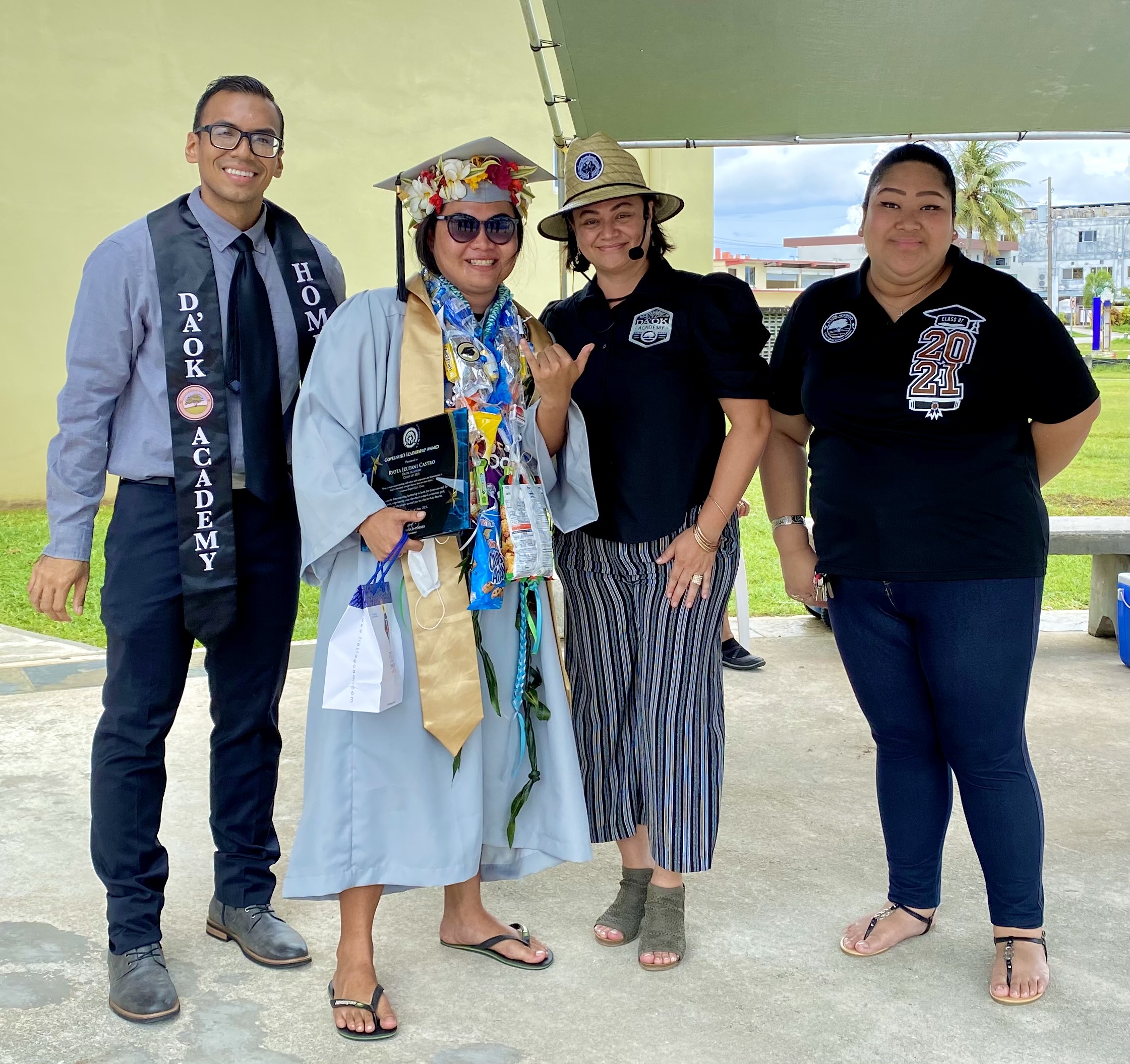 Ryota Izutani Castro received the Governor’s Leadership Award from Da’ok Academy principal Christine Tudela, Marianas High School principal Jonathan Aguon and Da’ok Academy counselor Audrey King.
