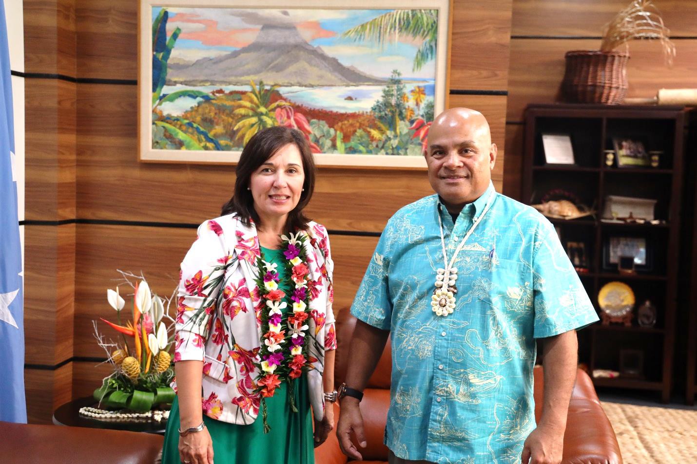 FSM President David W. Panuelo poses with U.S. Ambassador Carmen G. Cantor.