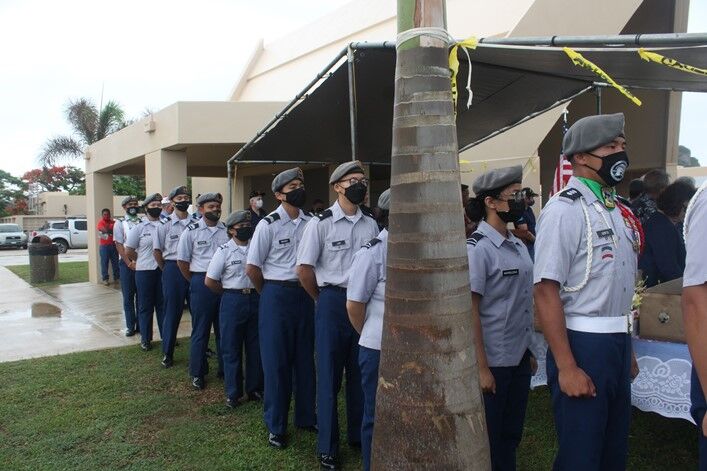 The Saipan Southern High School’s Manta Ray Battalion cadets line up to escort families.