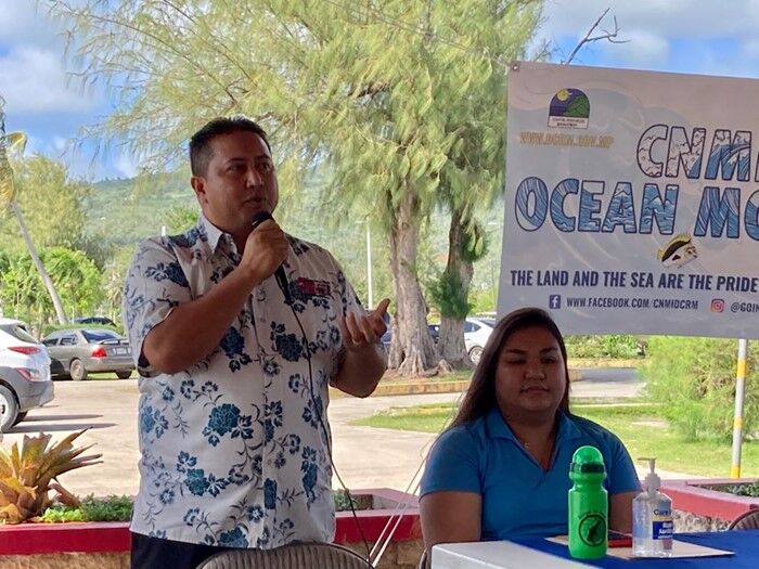Gov. Ralph DLG Torres speaks during the CNMI Ocean Month and CNMI Ocean Day proclamation signing ceremony at Minatchom Atdao on Tuesday.