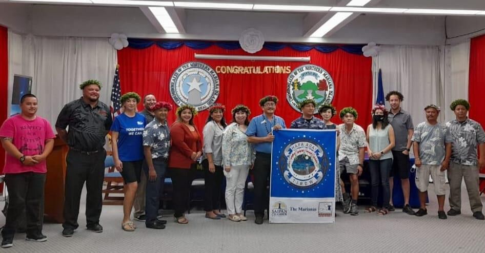 Government and business leaders pose for a photo at the Rota Mayor’s Office on June 21, 2021 after taking the Hafa Adai & Tirow Pledge, vowing to promote the indigenous Chamorro and Carolinian culture of the Marianas. 