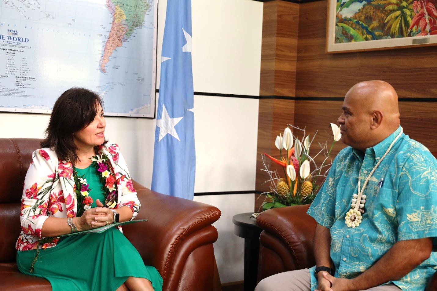 FSM President David W. Panuelo listens attentively U.S. Ambassador Carmen G. Cantor as discusses an item of mutual interest and import.