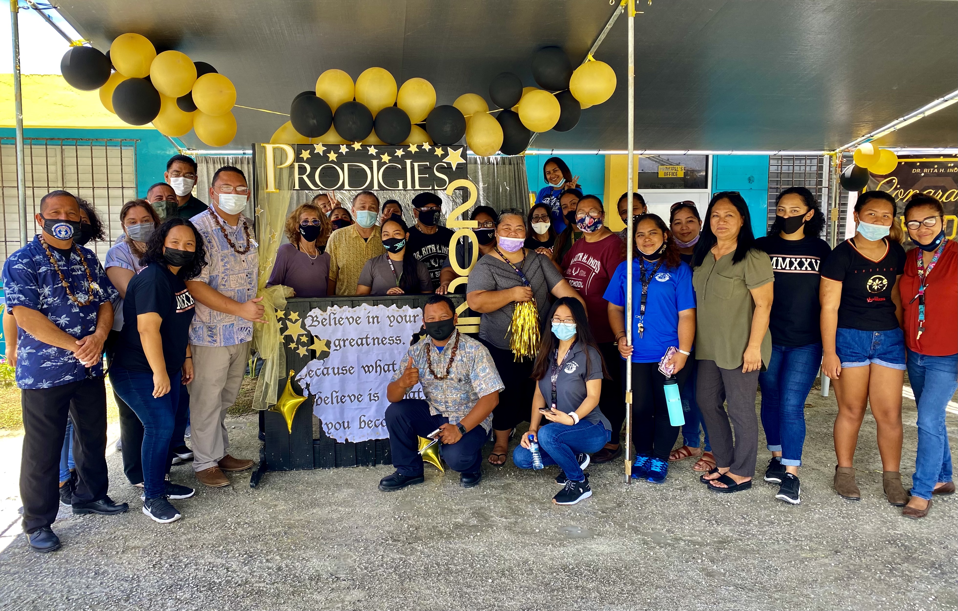 PSS and BOE officials led by Commissioner of Education Dr. Alfred B. Ada, Chairman Andrew L. Orsini and Vice Chairman Herman Atalig join the Dr. Rita H. Inos Jr. Sr. High School family led by principal D. Tanya King and vice principal Annette Calvo.