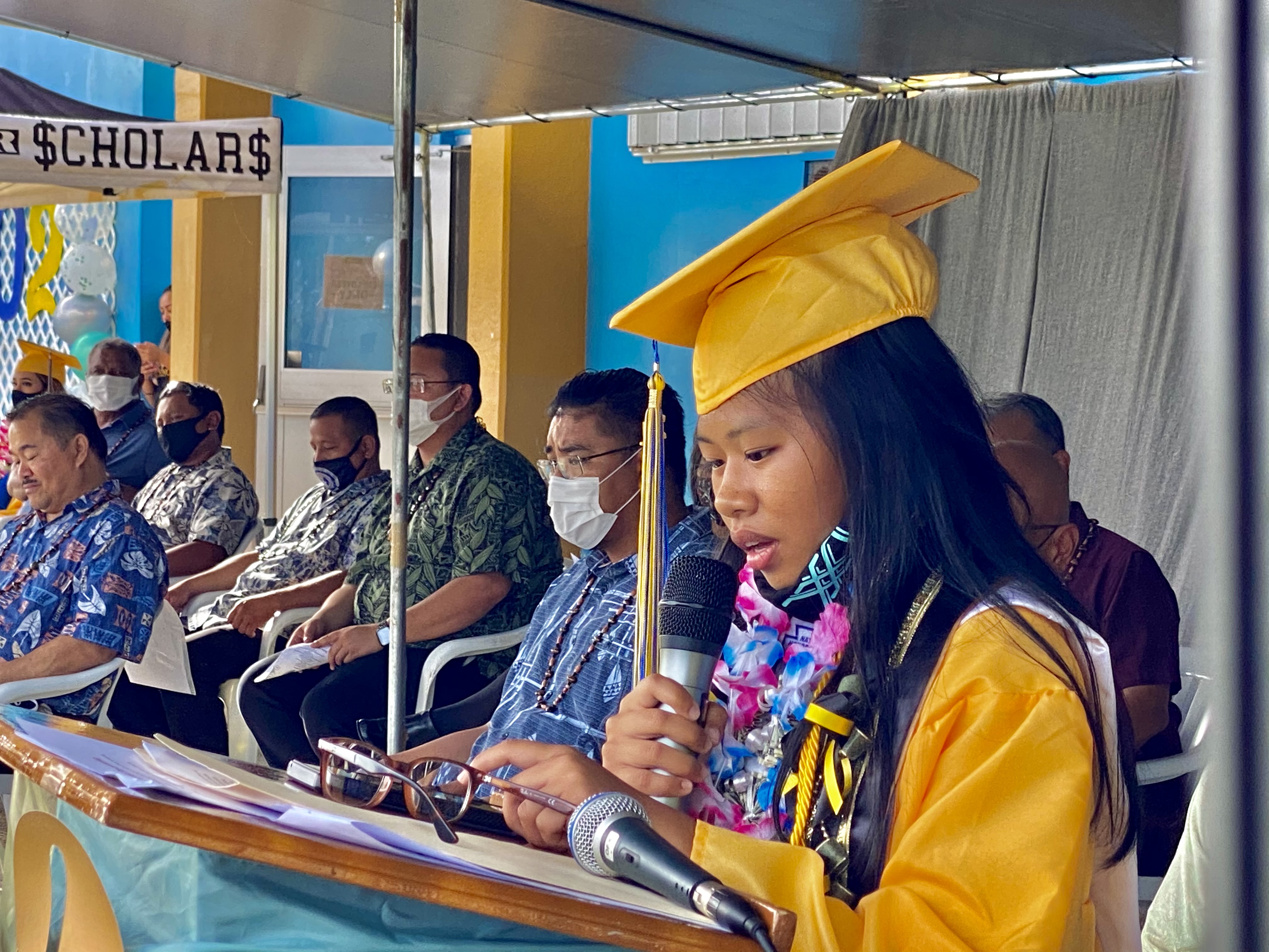 Class salutatorian Elkana Rodriguez Depalog delivers her address.