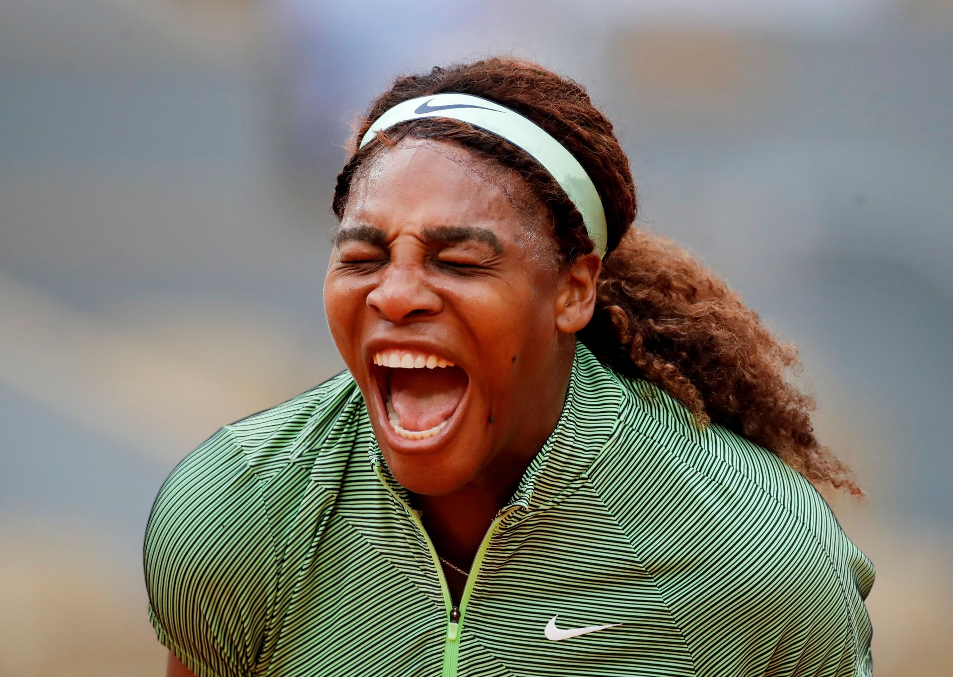 Serena Williams of the U.S. reacts during her second round match against Romania's Mihaela Buzarnescu at the French Open in Paris on June 2, 2021.