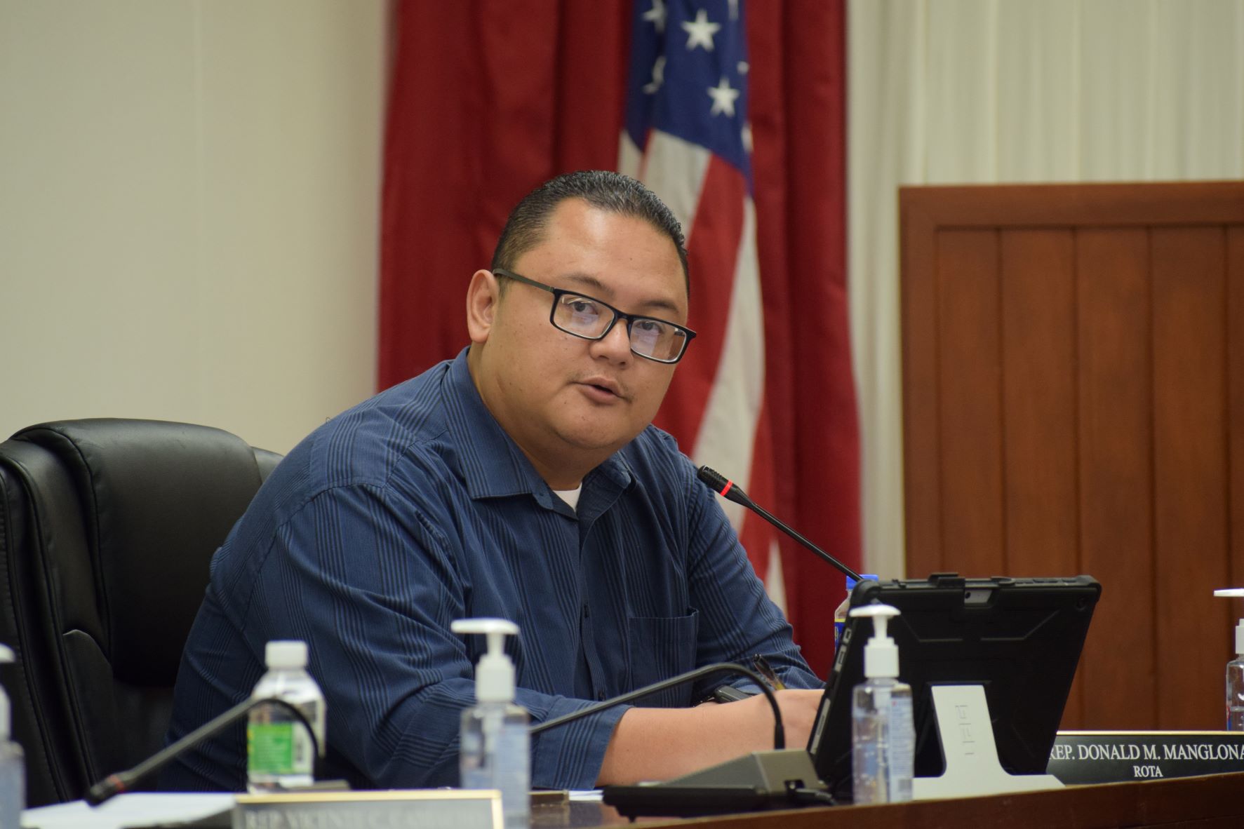 Rep. Donald Manglona speaks during a House Judiciary and Governmental Operations meeting on Tuesday.