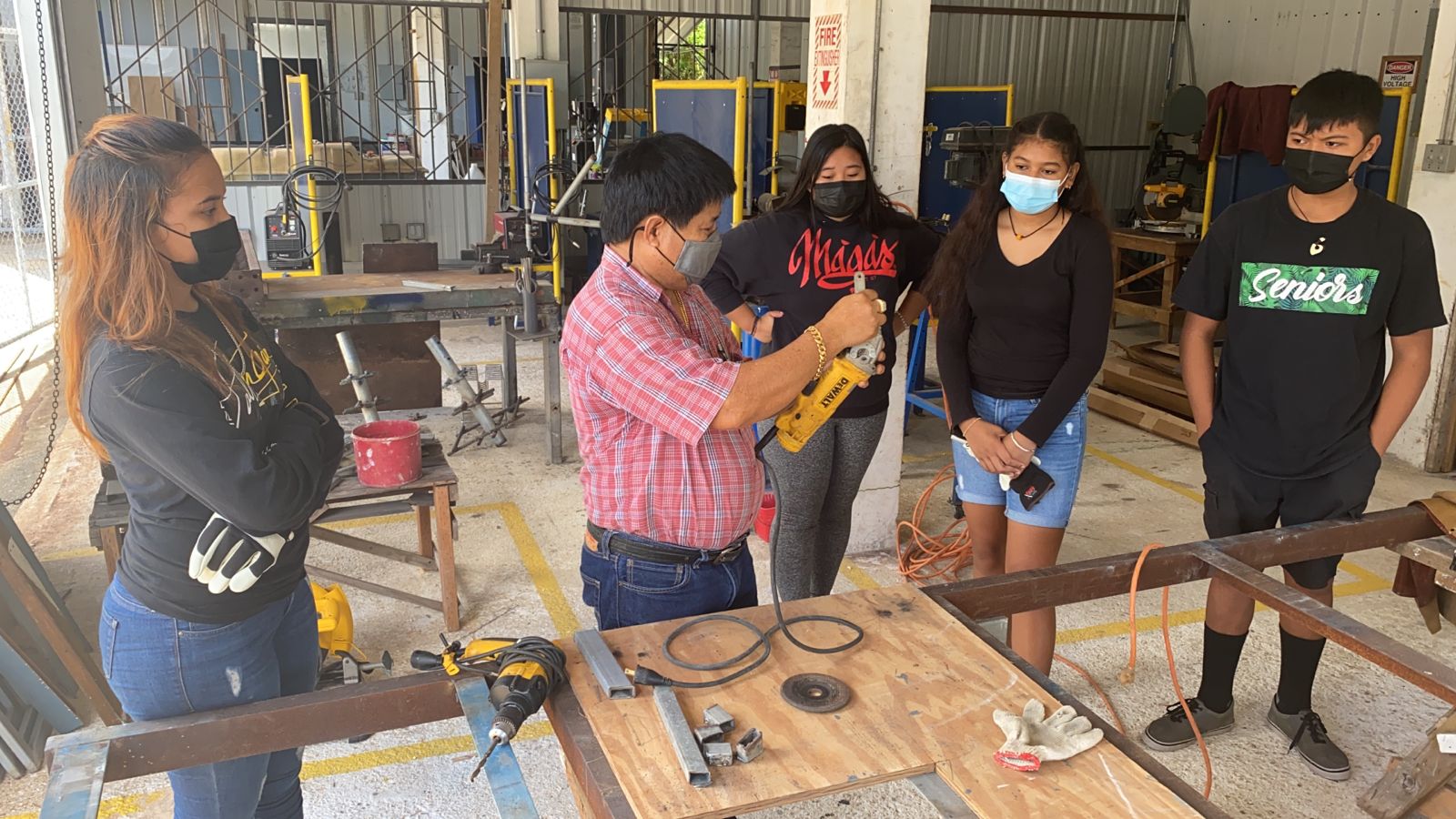 Students learn welding basics.