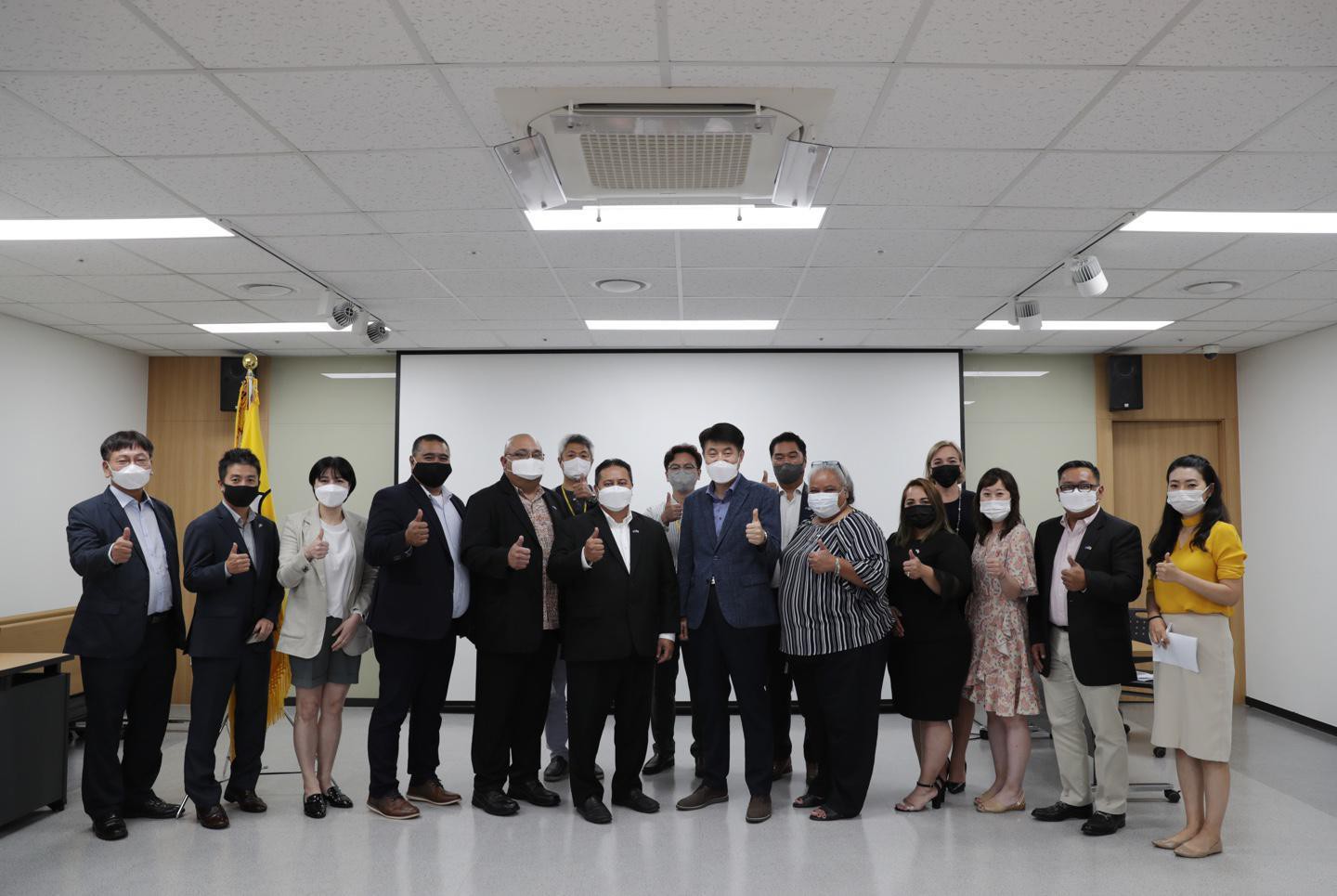 Gov. Ralph DLG Torres, seventh from left, leads a delegation from the CNMI in meeting with Mode Tour in Seoul, Korea, on June 30, 2021. 