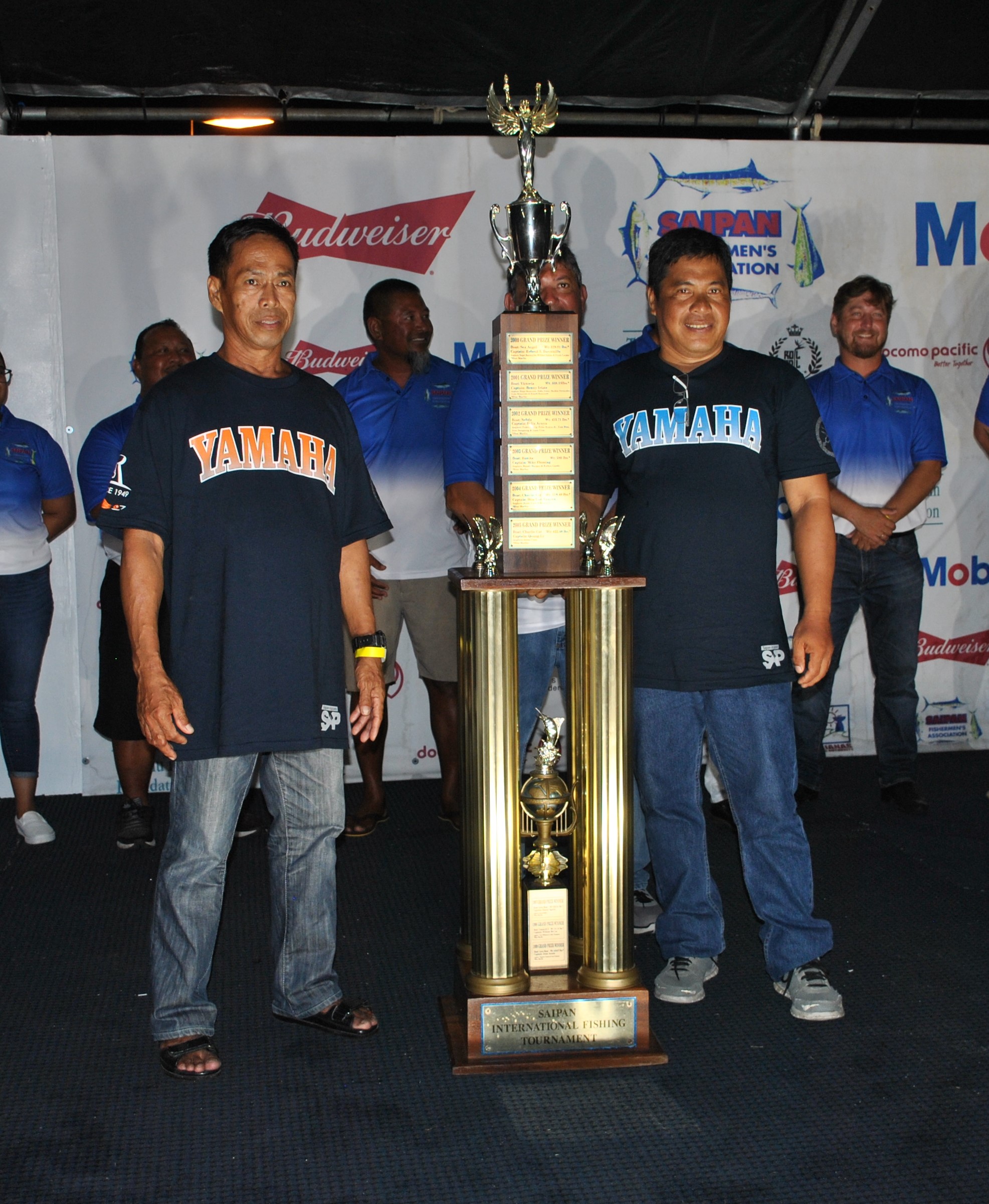 The crewmembers of K Fisher — which caught the heaviest billfish last year, weighing at 290 lbs — pose with the perpetual trophy during this year’s awards ceremony.