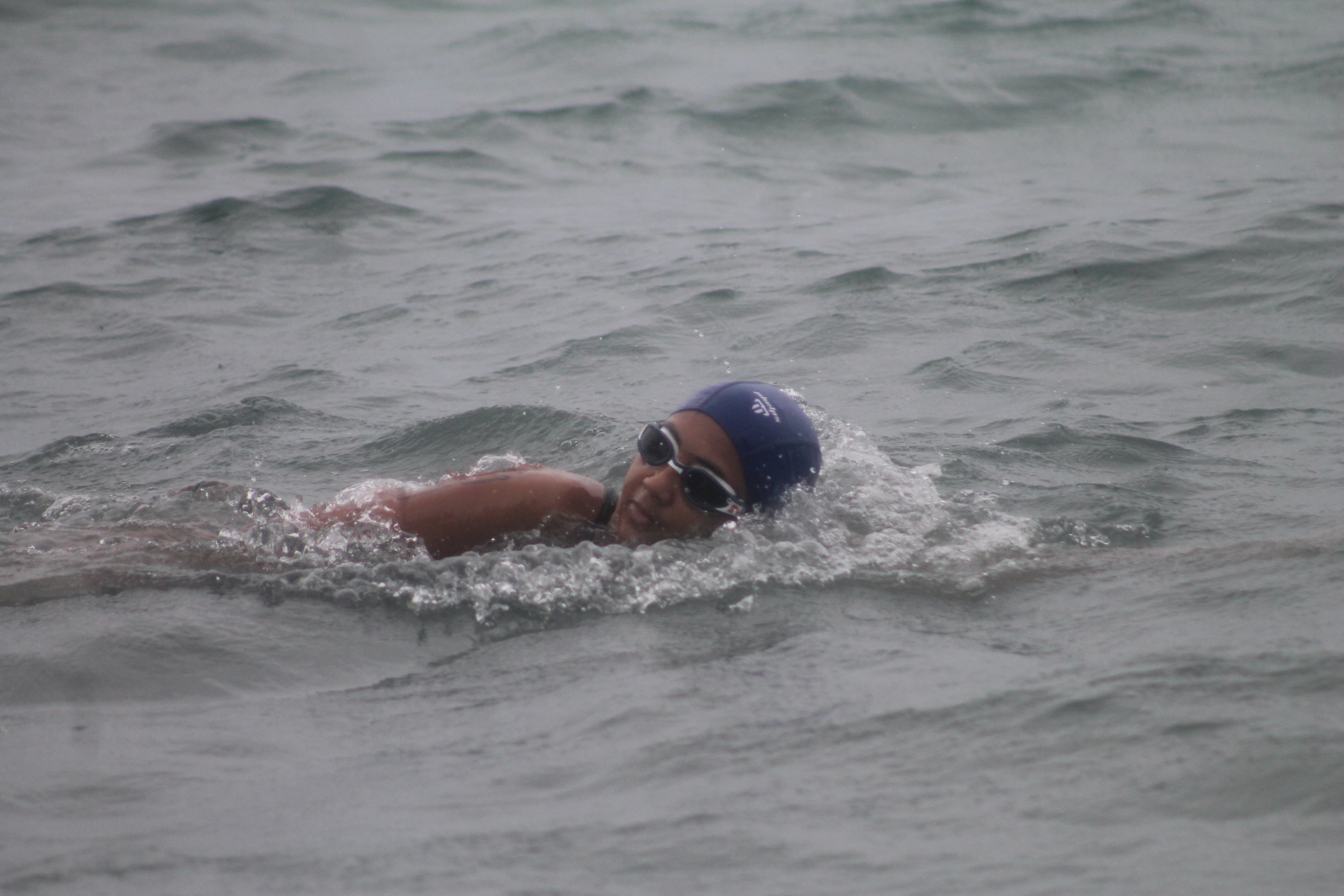 Sari Barman heads to the finish line of  the Triple Crown Open Water Swim Series 1000m race on Saturday.