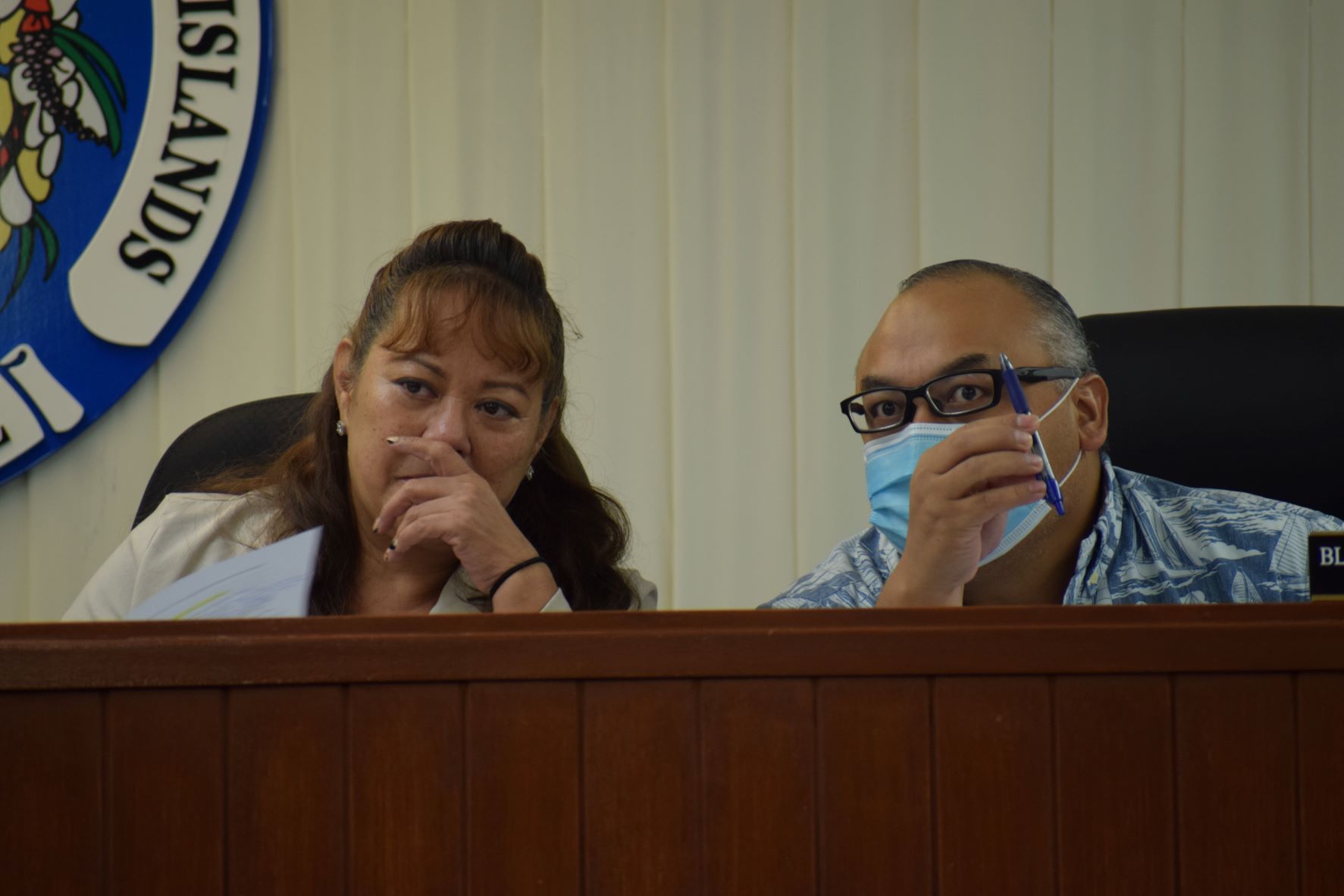 House Judiciary and Governmental Operations Committee chair Celina Babauta with the lone Republican on the panel, Vice Speaker Blas Jonathan Attao.