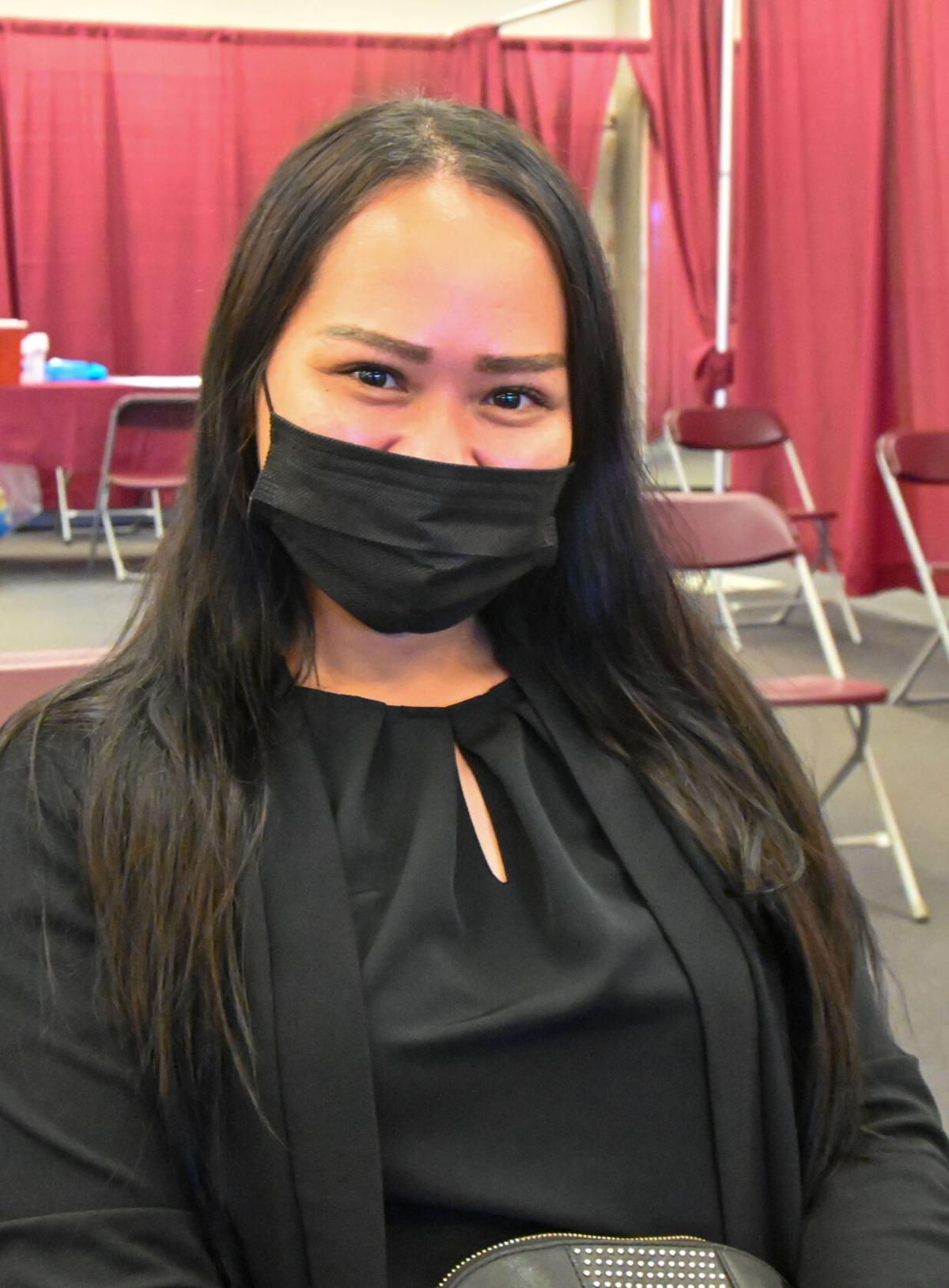 Claire Mariano is pictured after getting her first dose of the Pfizer vaccine Monday, Aug. 9, 2021, at a vaccination clinic held at the Micronesia Mall in Dededo.