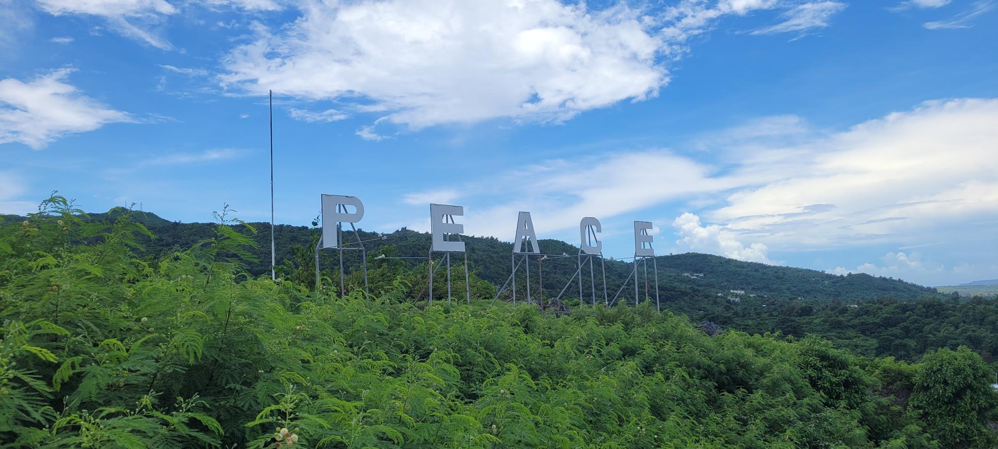 The reinforced PEACE sign was restored to its former state on Monday