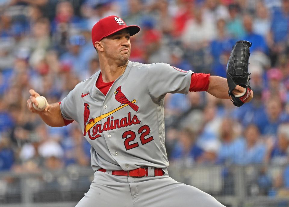 St. Louis Cardinals starting pitcher Jack Flaherty (22) delivers a pitch during the first inning against the Kansas City Royals at Kauffman Stadium in Kansas City, Missouri on Friday.