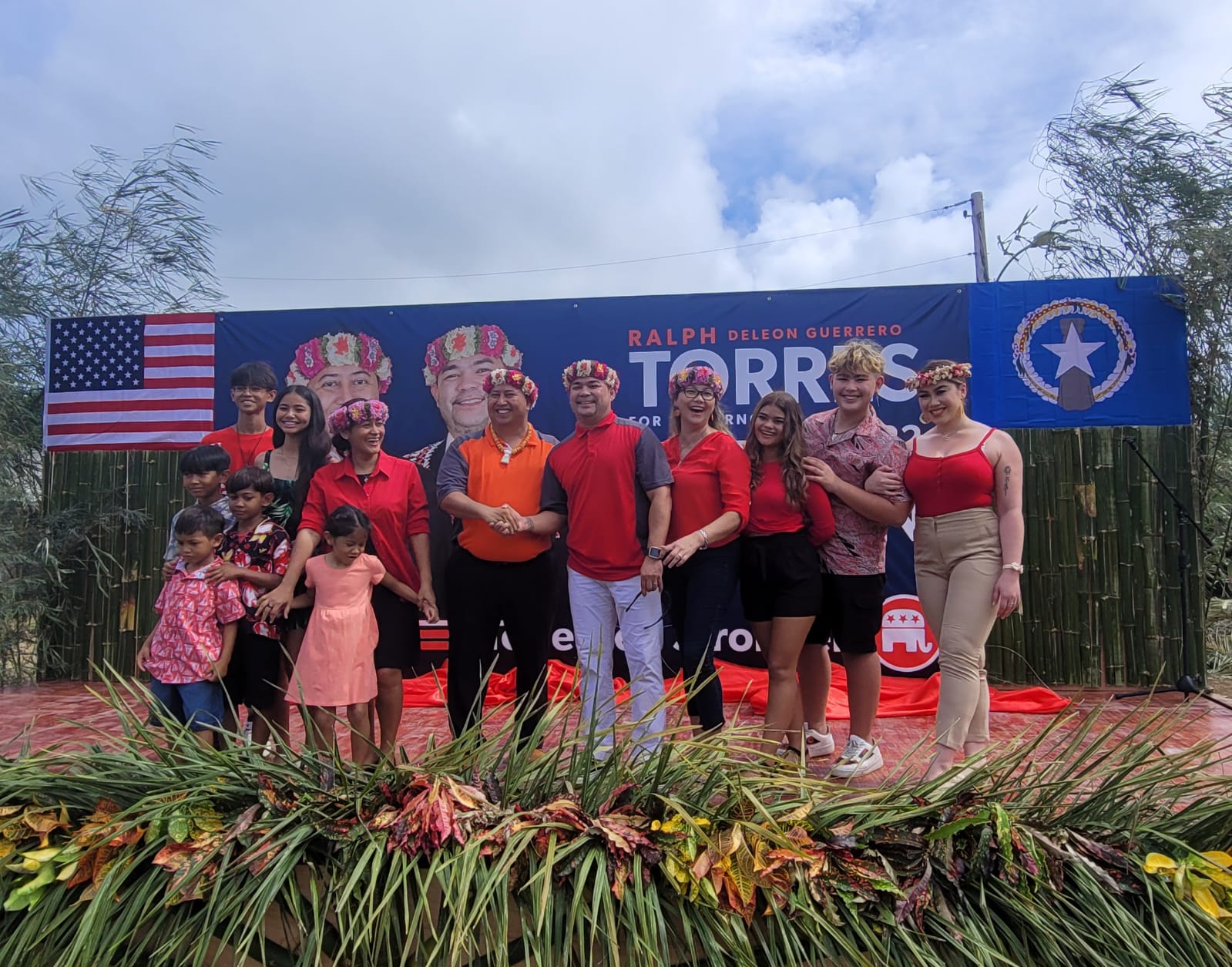 Gov. Ralph DLG Torres and running-mate Senate Floor Leader Vinnie F. Sablan with their families.