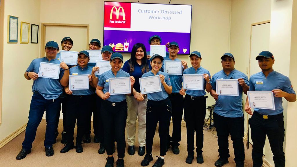 The graduates of McDonald’s Customer Obsessed Workshop on Saipan pose for a photo. The training was conducted by the company’s in-house training coordinator, Majellyn Calceta, center, who flew in from Guam.  The workshop was all about learning to focus in creating a better customer experience. McDonald’s supports the development of its employees with continuous training to help them bring out their best!