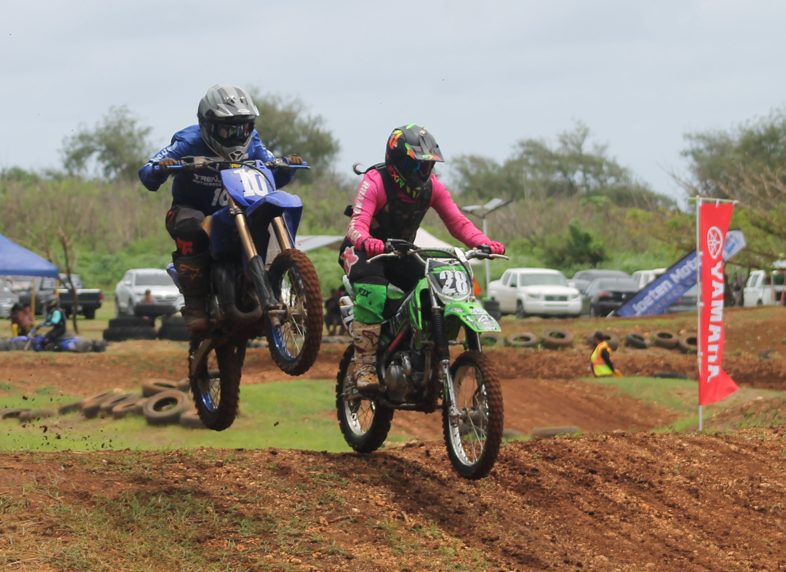 Felomenaleonisa Iakopo and Shiara Pangelinan fight for the lead in the Marianas Racing Association 2021 Points Race Series at Cowtown Raceway Park.