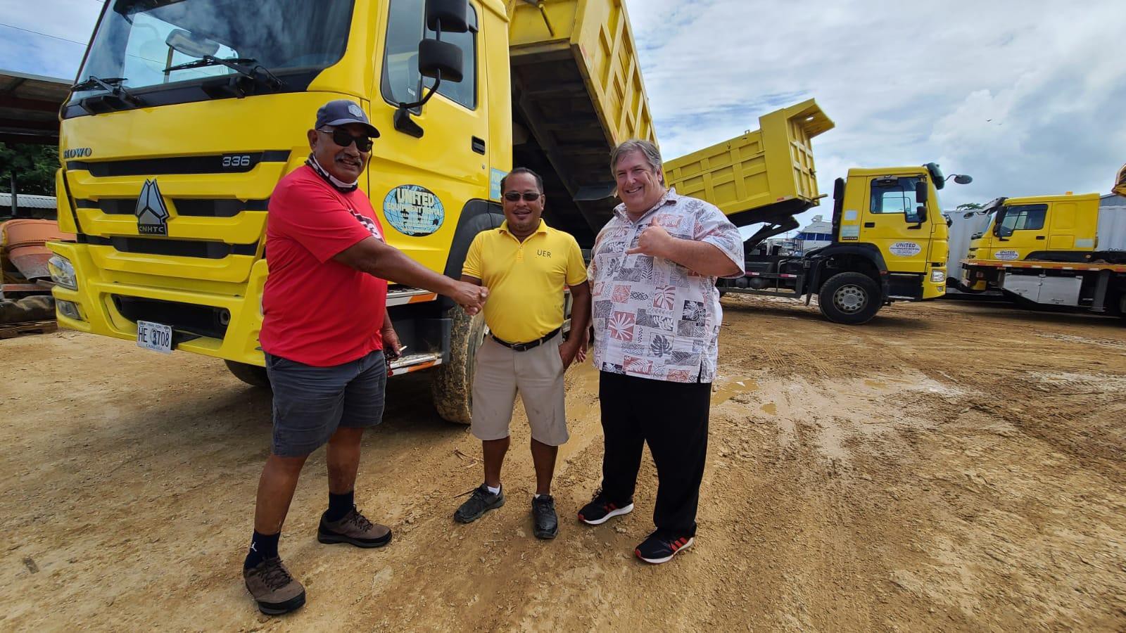 United Equipment Rental president Rene Batallones, center, is offering  $10,000 for a hole-in-one at the 19th Annual HANMI Charity Classic Golf Tournament set for Aug. 14, 2021 at Coral Ocean Golf Resort.  From left, tournament committee member Tony Satur, Batallones, and tournament committee chairman Glenn Policare.
