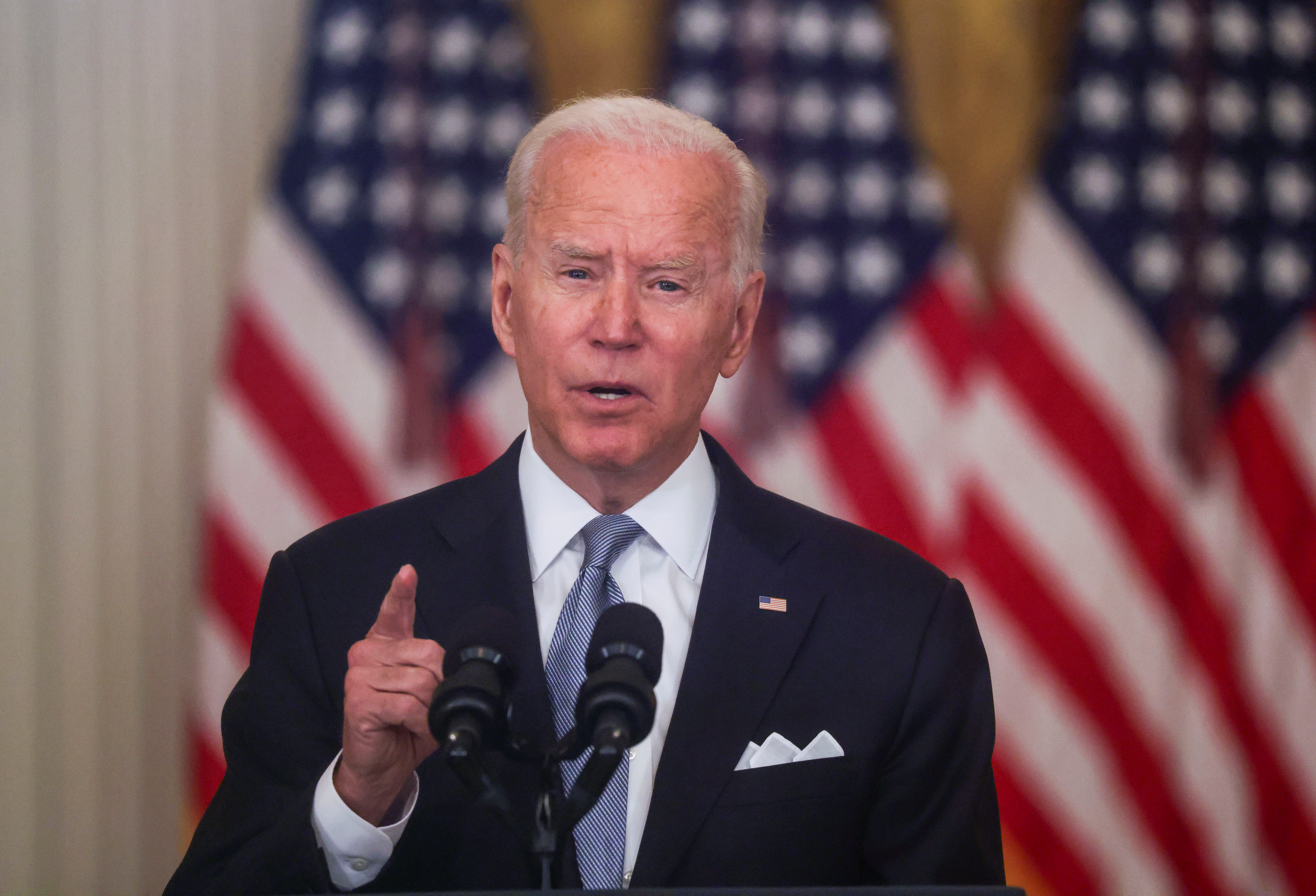 President Joe Biden delivers remarks on the crisis in Afghanistan during a speech in the East Room at the White House in Washington, D.C. on Aug. 16, 2021.