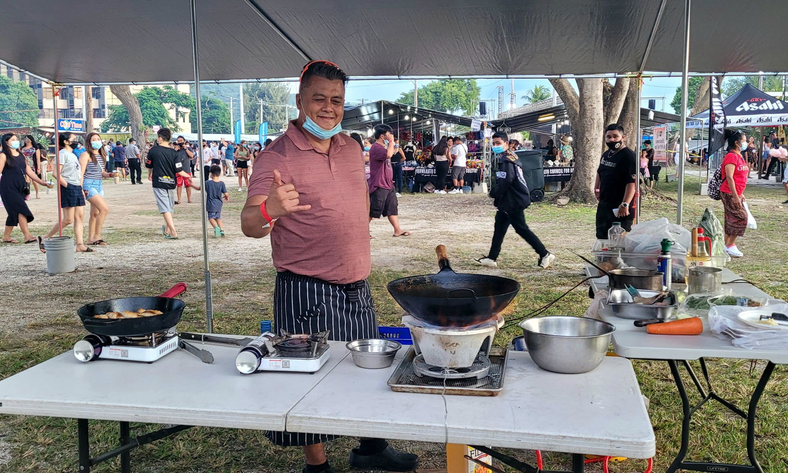 Chef Samson Tan fires things up during the Eskabeche cooking contest.