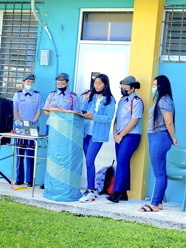 The JROTC cadets of Dr. Rita H. Inos Junior-Senior High School on Rota take part in their school’s reopening program.