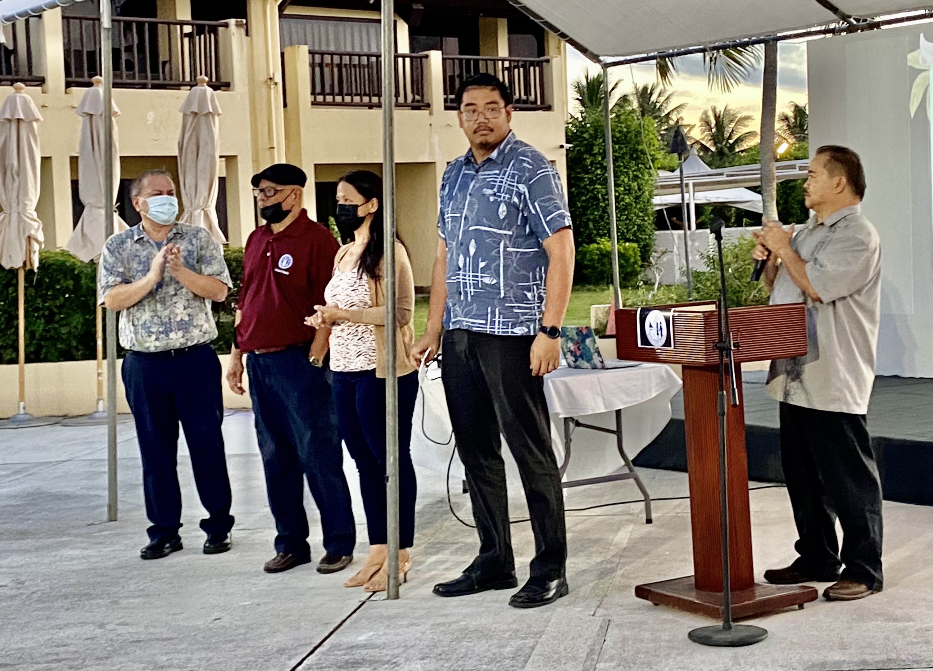 Commissioner of Education Dr. Alfred B. Ada, right, introduces the members of the  Board of Education:  Chairman Andrew L. Orsini, Vice Chairman Herman Atalig of Rota, Secretary/Treasurer Maisie B. Tenorio of Saipan and Antonio Borja of Tinian. Not in photo are Saipan Board Member Gregory Borja, Teacher Rep. Phyllis Ain, and Non-Public School Rep. Dr. Ron Snyder.