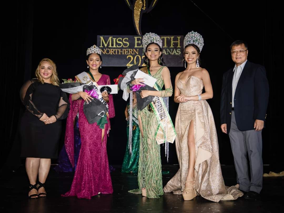 From left, pageant judge and Marianas Visitors Authority Managing Director Priscilla Iakopo, first runner-up Miss Air Sue Ann Marie Huevos, 2021 Miss NMI Earth Crystal Fiona Rio, 2020 Miss NMI Earth Maria Lael Terlaje, and Tan Siu Lin Foundation president and chief executive officer Jerry Tan.