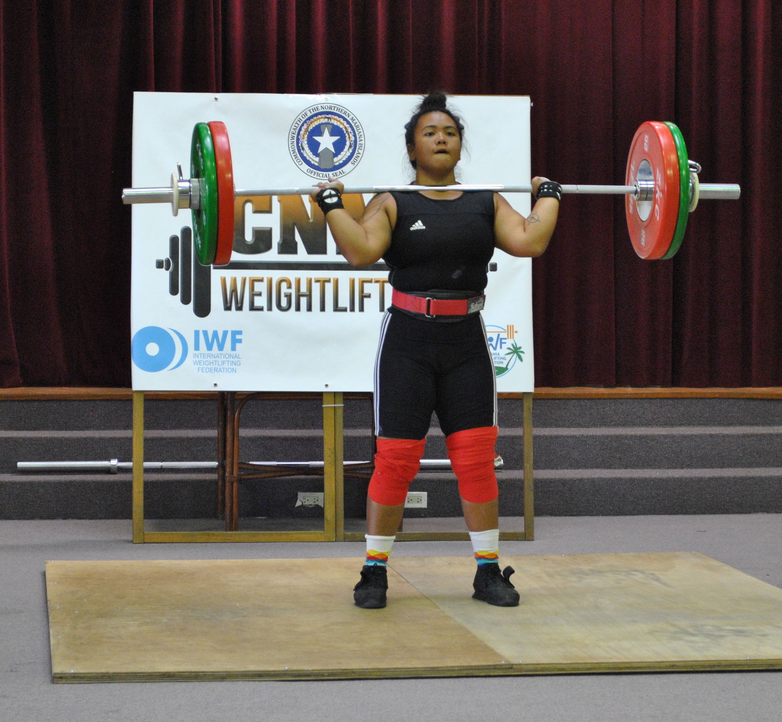Antonette Labausa attempts the clean & jerk during the 2nd Marianas Cup at the  multi-purpose center in March 2021.
