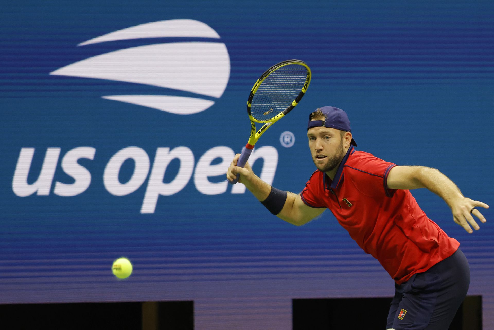 Jack Sock of the United States prepares to hit a forehand against Alexander Zverev of Germany on day six of the 2021 U.S. Open tennis tournament at USTA Billie Jean King National Tennis Center in Flushing, NY on Sept. 4, 2021.