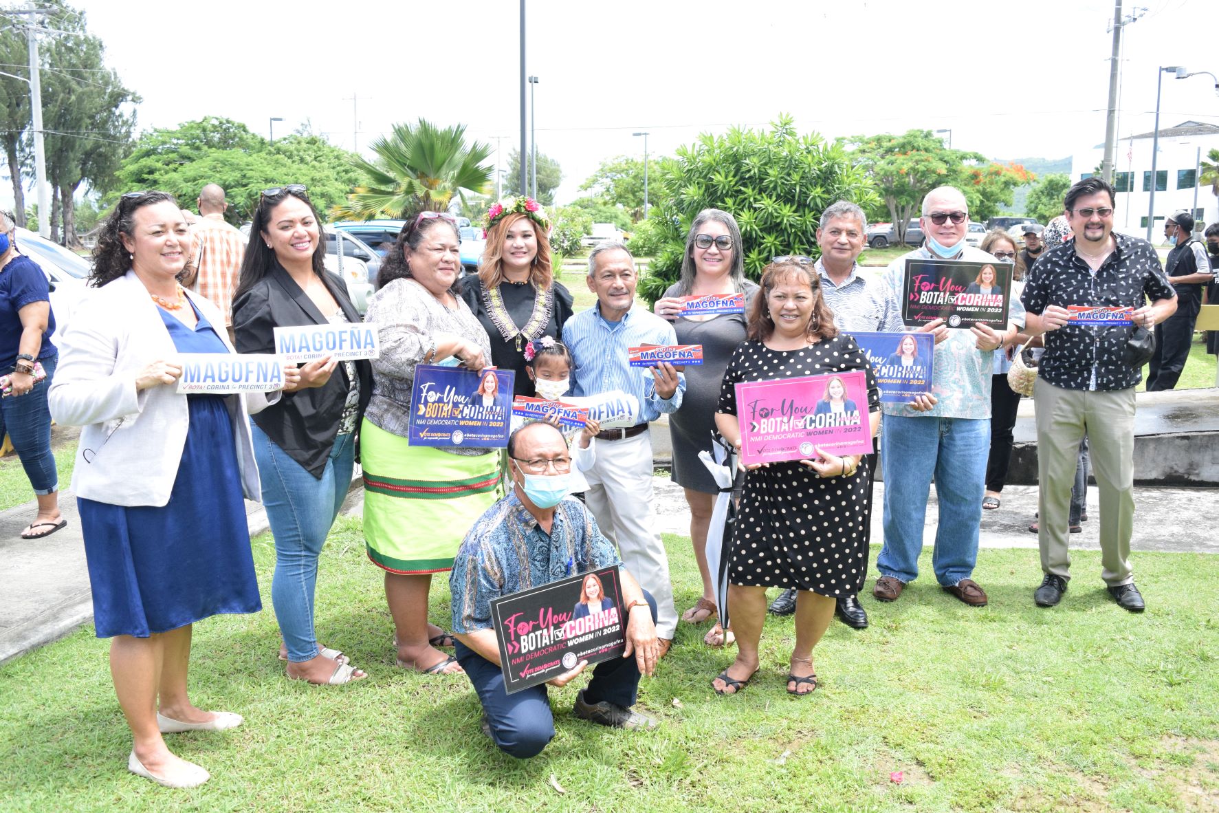 U.S. Congressman Gregorio Kilili Camacho Sablan, second right, joins NMI Democrats and their Precinct 3 House candidate, Corina L. Magofna, center, on Friday at the Commonwealth Election Commission where she filed her candidacy. In the photo are Reps. Leila Staffler, Sheila Babauta, Denita Yangtemai, Vicente Camacho, Celina Babauta, Richard Lizama, Edwin Propst, Sen. Edith Deleon Guerrero and NMI Democratic Party Vice Chairman Daniel O. Quitugua.