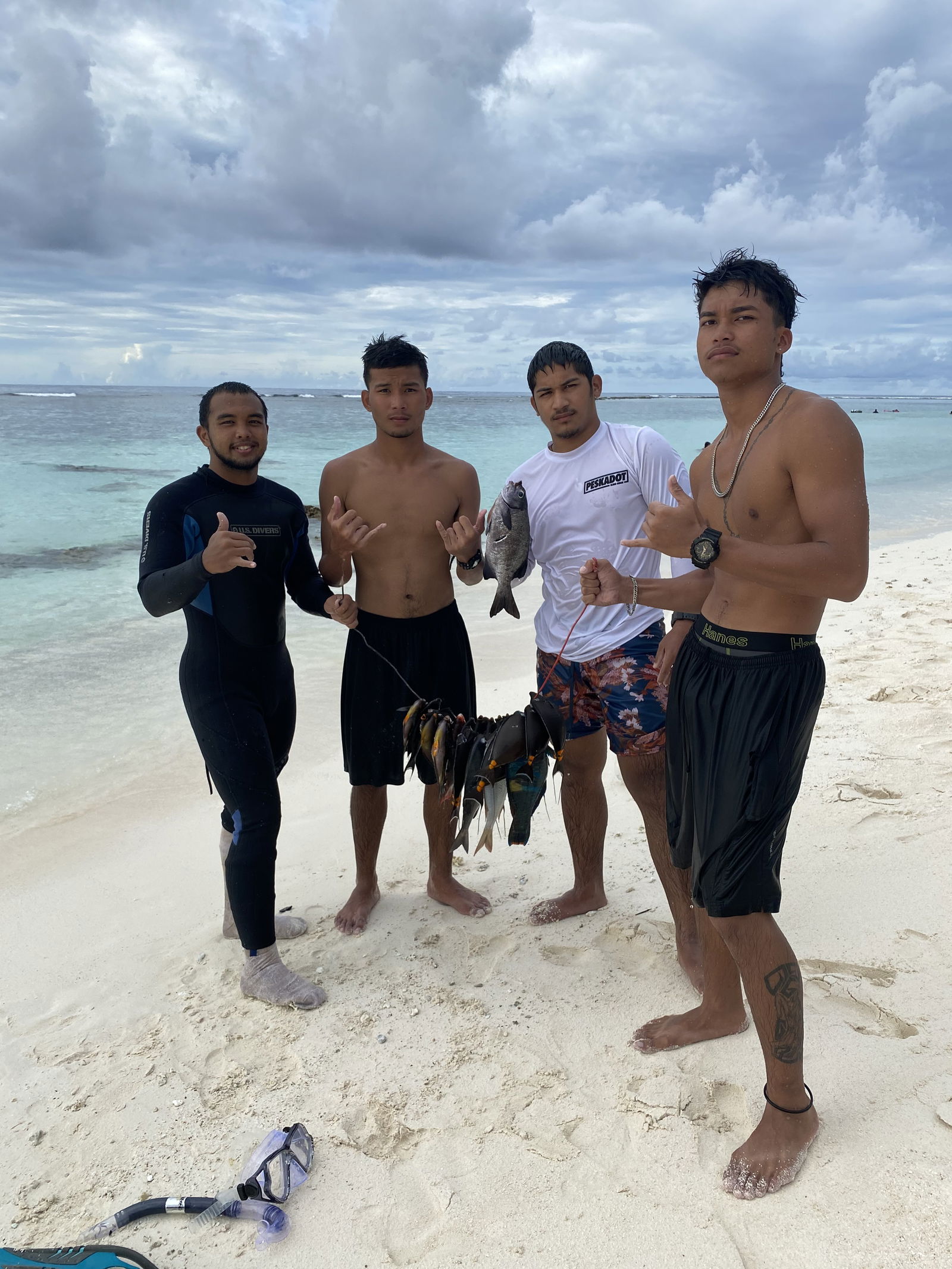 Some of the experienced boys got a chance to spearfish at Teteto Beach during the campout when the water was calm. From left: Devin Cing (Tinian), Landen Atalig (Luta), Jude Leon Guerrero (Guåhan) and Hombre Hocog (Tinian).