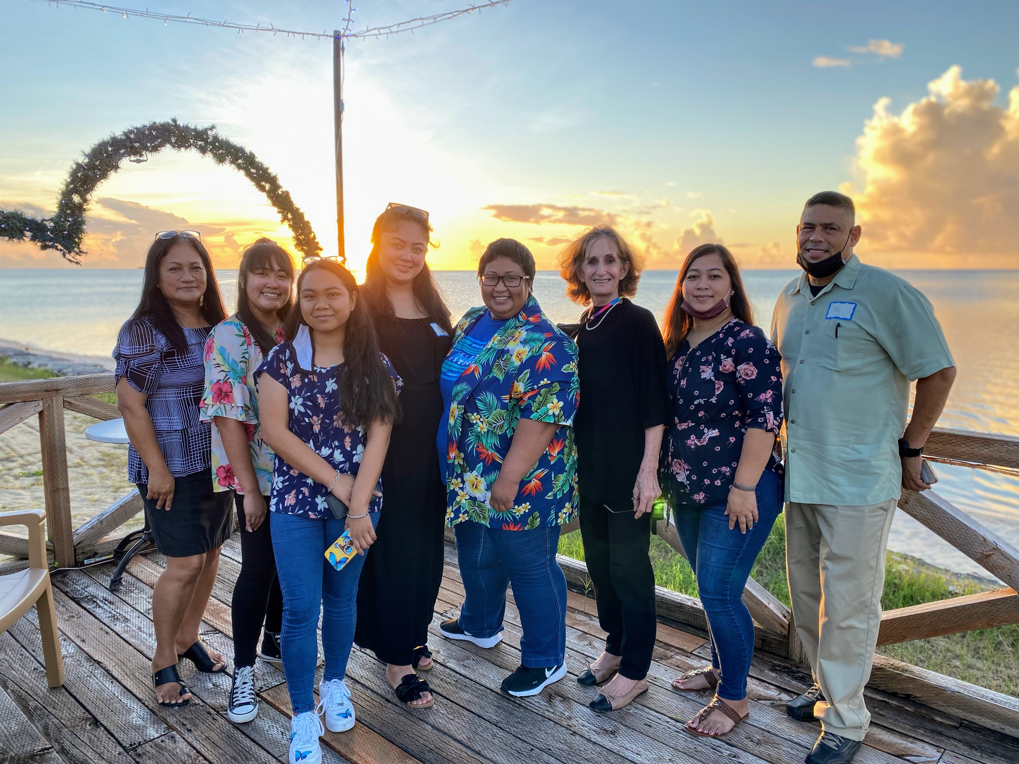 Dr. Rita Hocog Inos Jr. Sr. High School Principal D. Tanya King and Vice Principal Annette Calvo with newly hired employees, retired CSM Melchor Hennegan, special education teacher aides Abigail Manglona, Monalyn Oderiong, classroom teacher Joycelynn Atalig, Distance Education school aide Angelly Guiang, and Rota Head Start’s Ursula Manglona.
