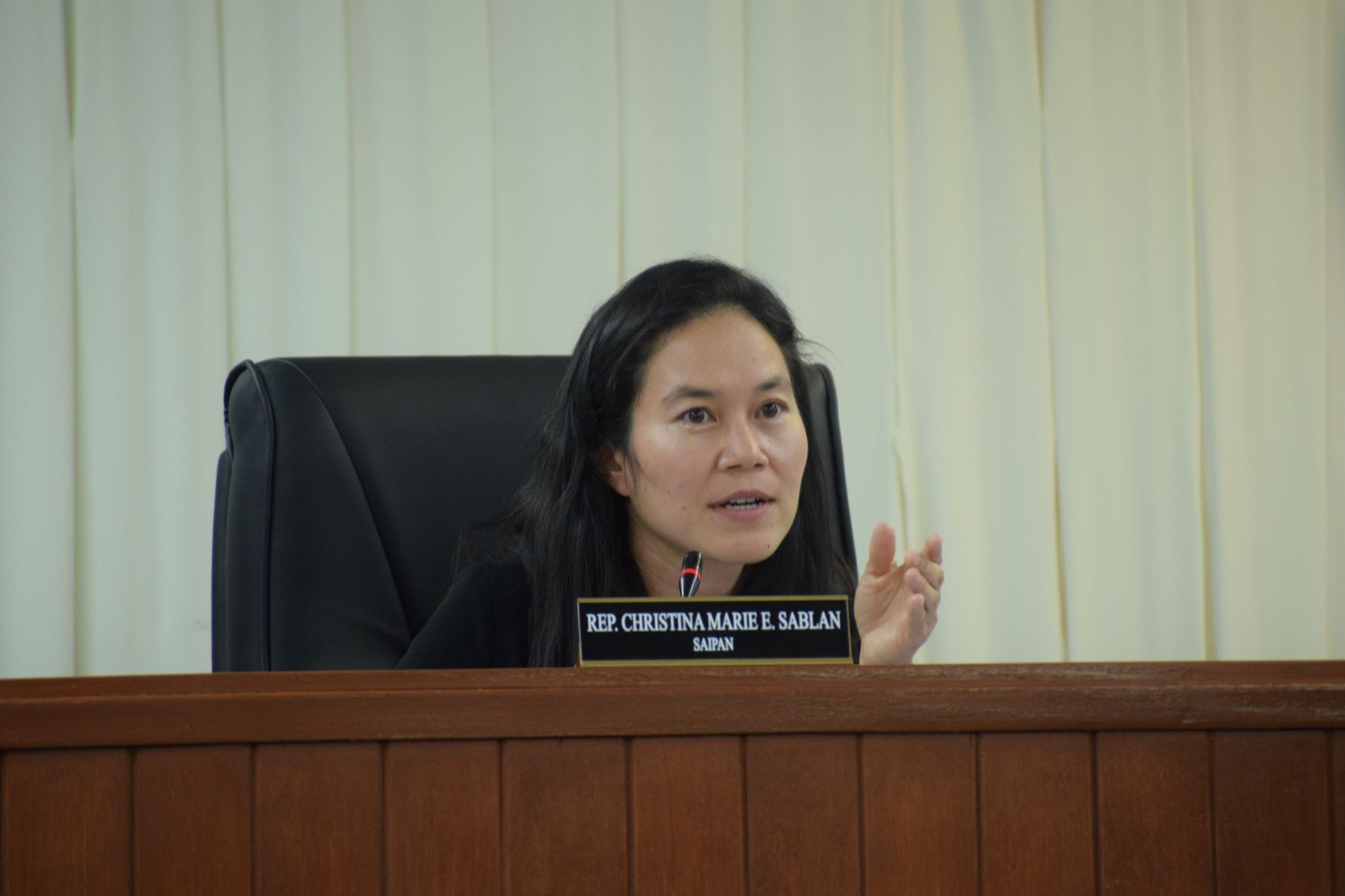 House Gaming Committee Vice Chair Tina Sablan speaks during a meeting on Friday.