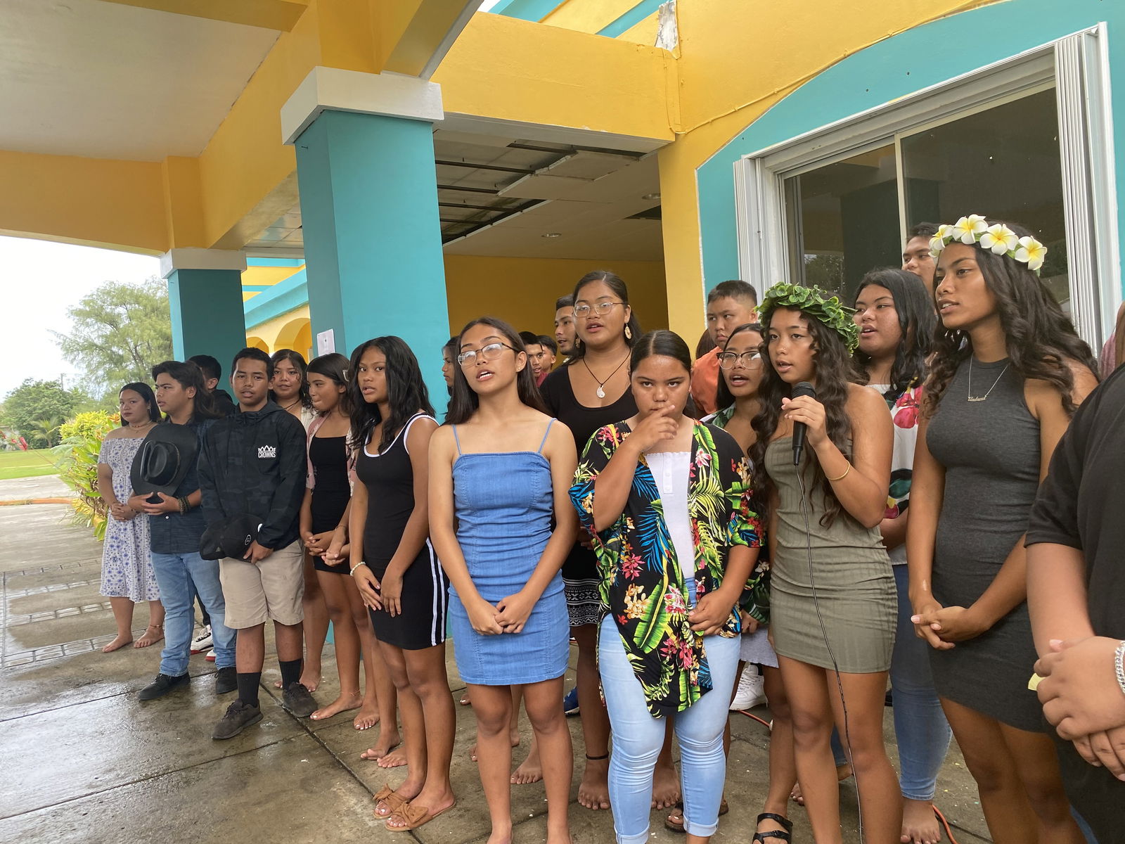 Camp participants learn a traditional styled Chamorro chant written and taught by Siñot Jeremy Cepeda.