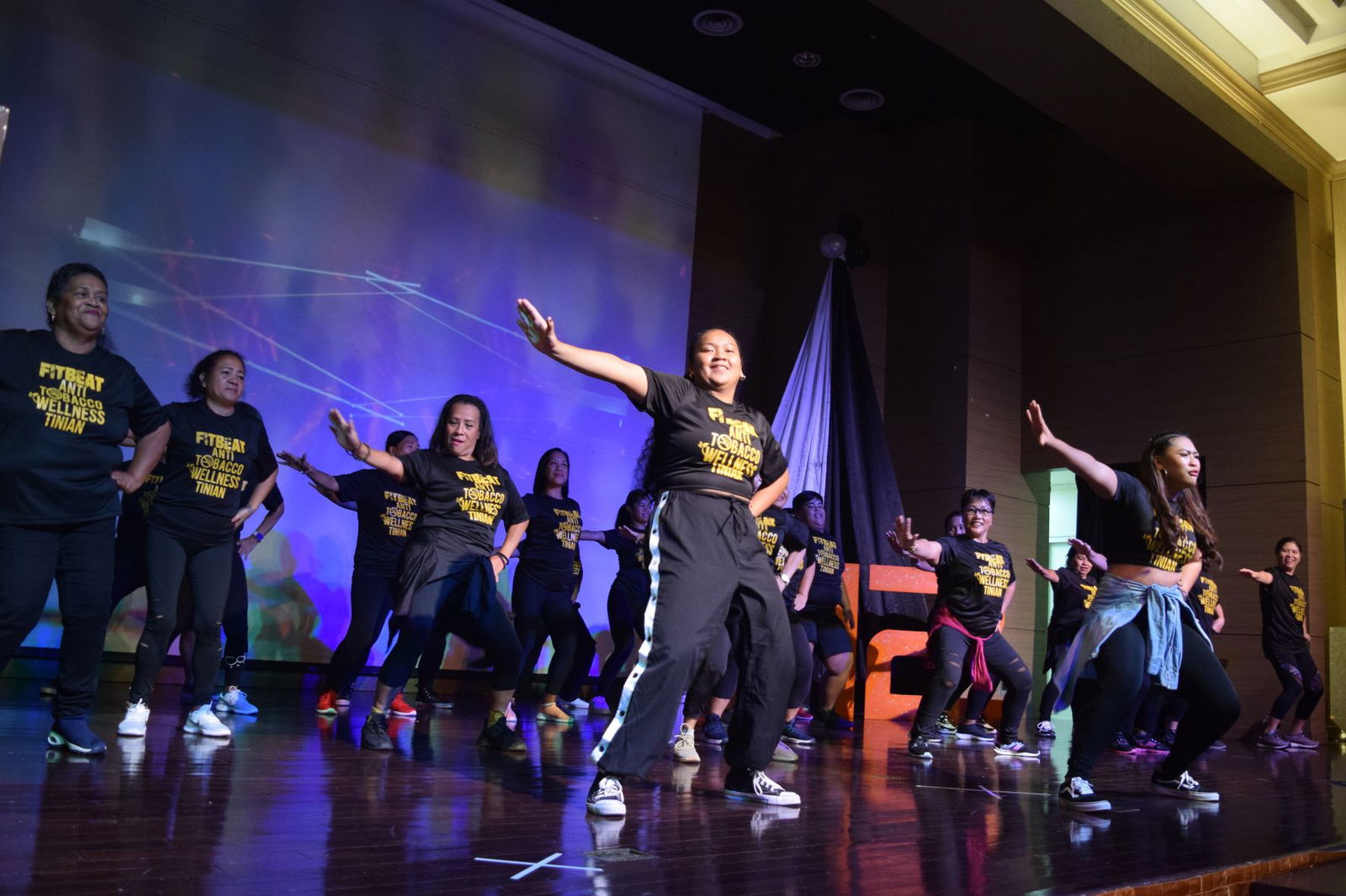 The Tinian FitBeat Anti-Tobacco Zumba dancers show their moves during the Zumba marathon.
