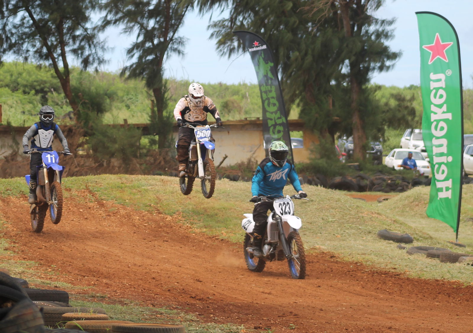 Corry Pangelinan leads the Novice Class event of the Marianas Racing Association Labor Day Race on Sept. 5, 2021 at Cow Town Raceway Park.